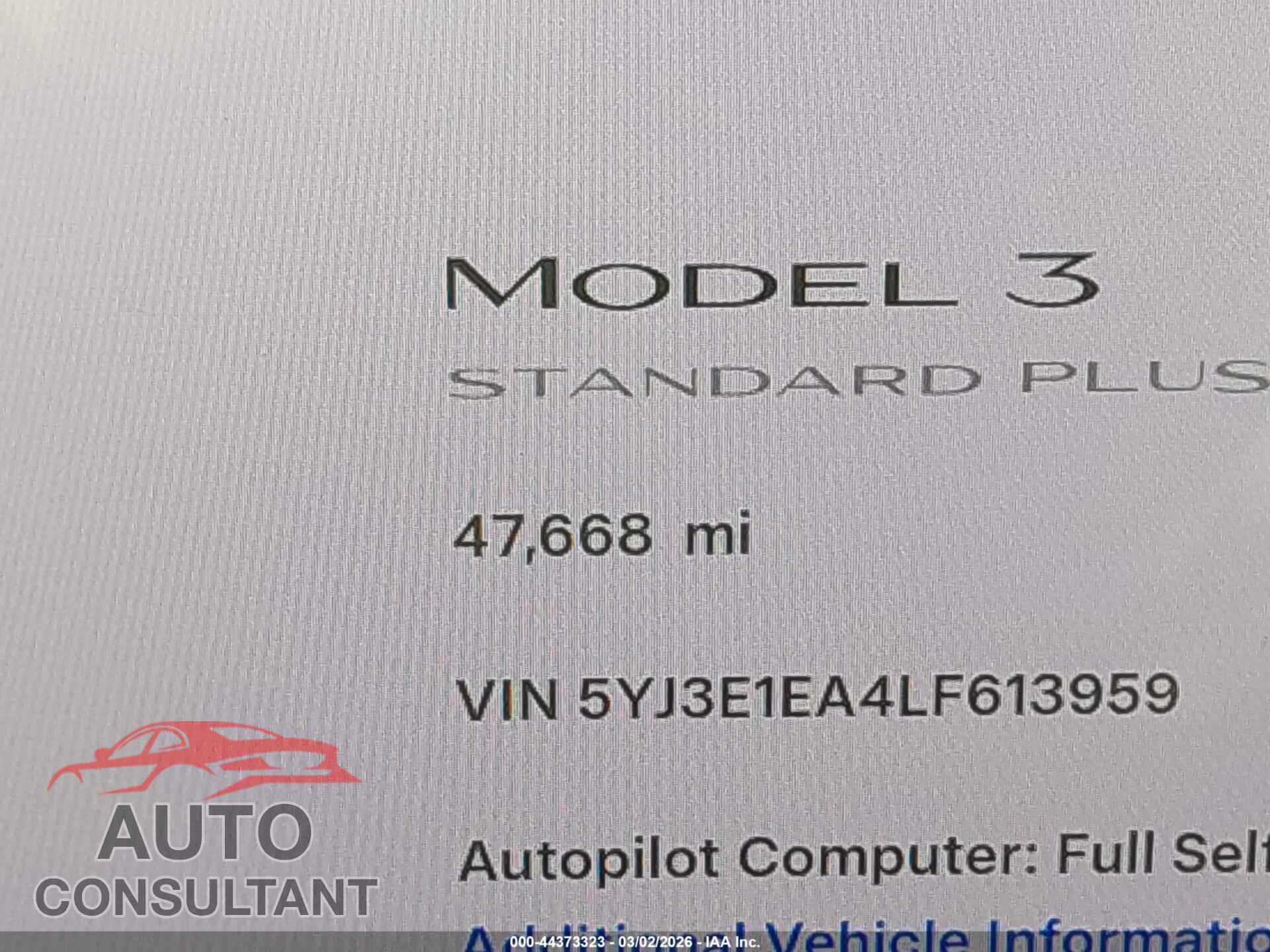 TESLA MODEL 3 2020 - 5YJ3E1EA4LF613959