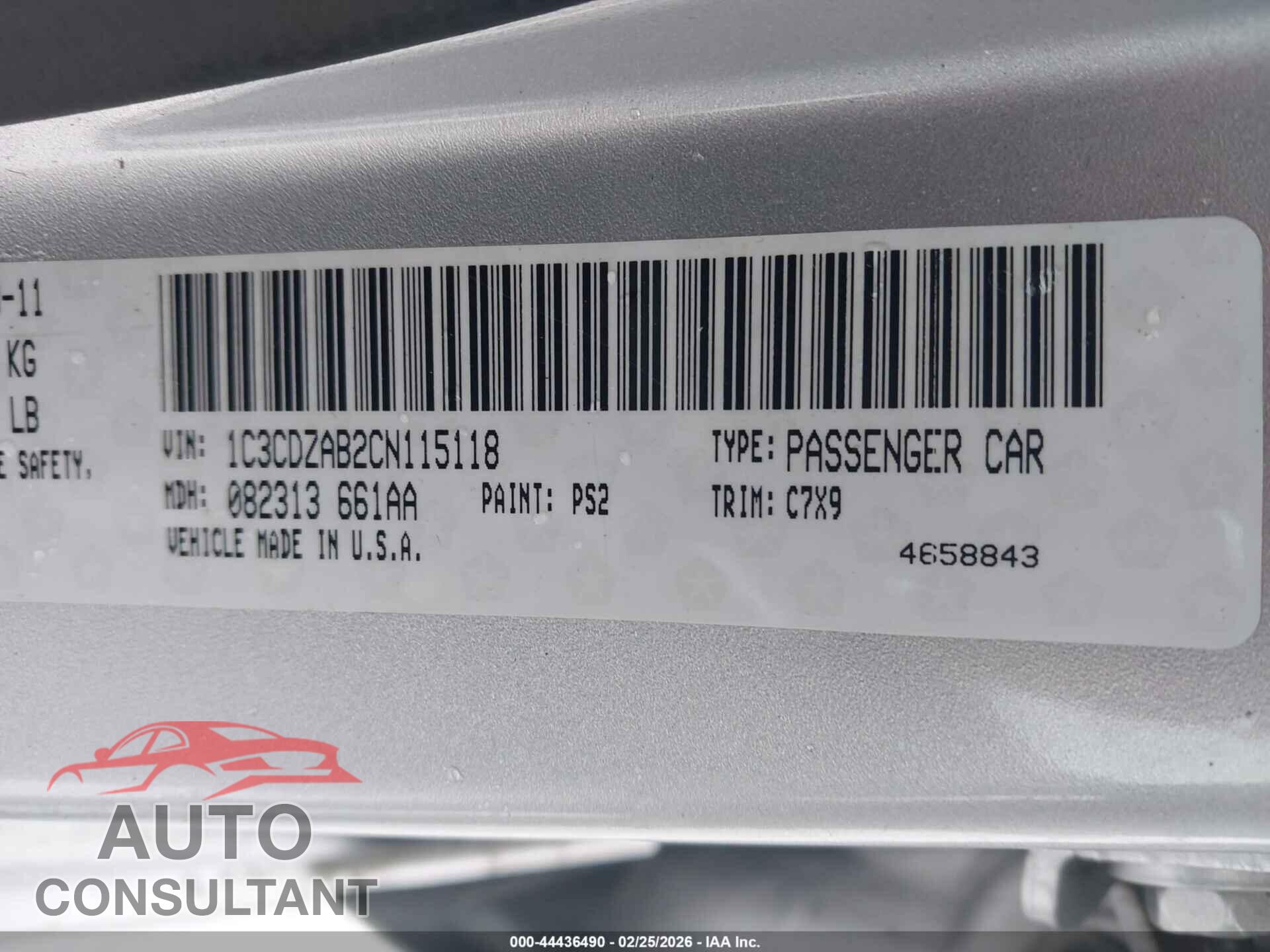 DODGE AVENGER 2012 - 1C3CDZAB2CN115118