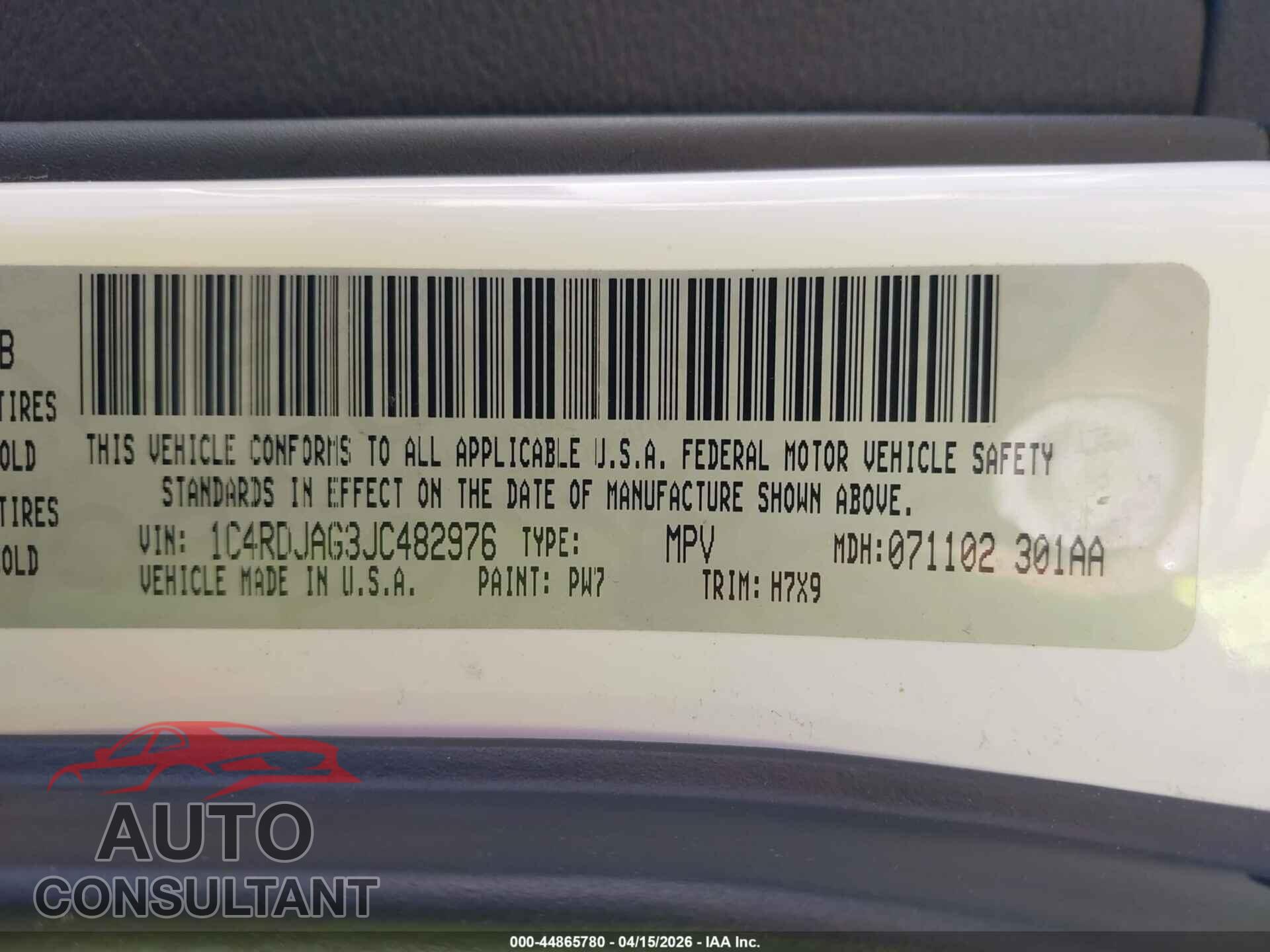 DODGE DURANGO 2018 - 1C4RDJAG3JC482976