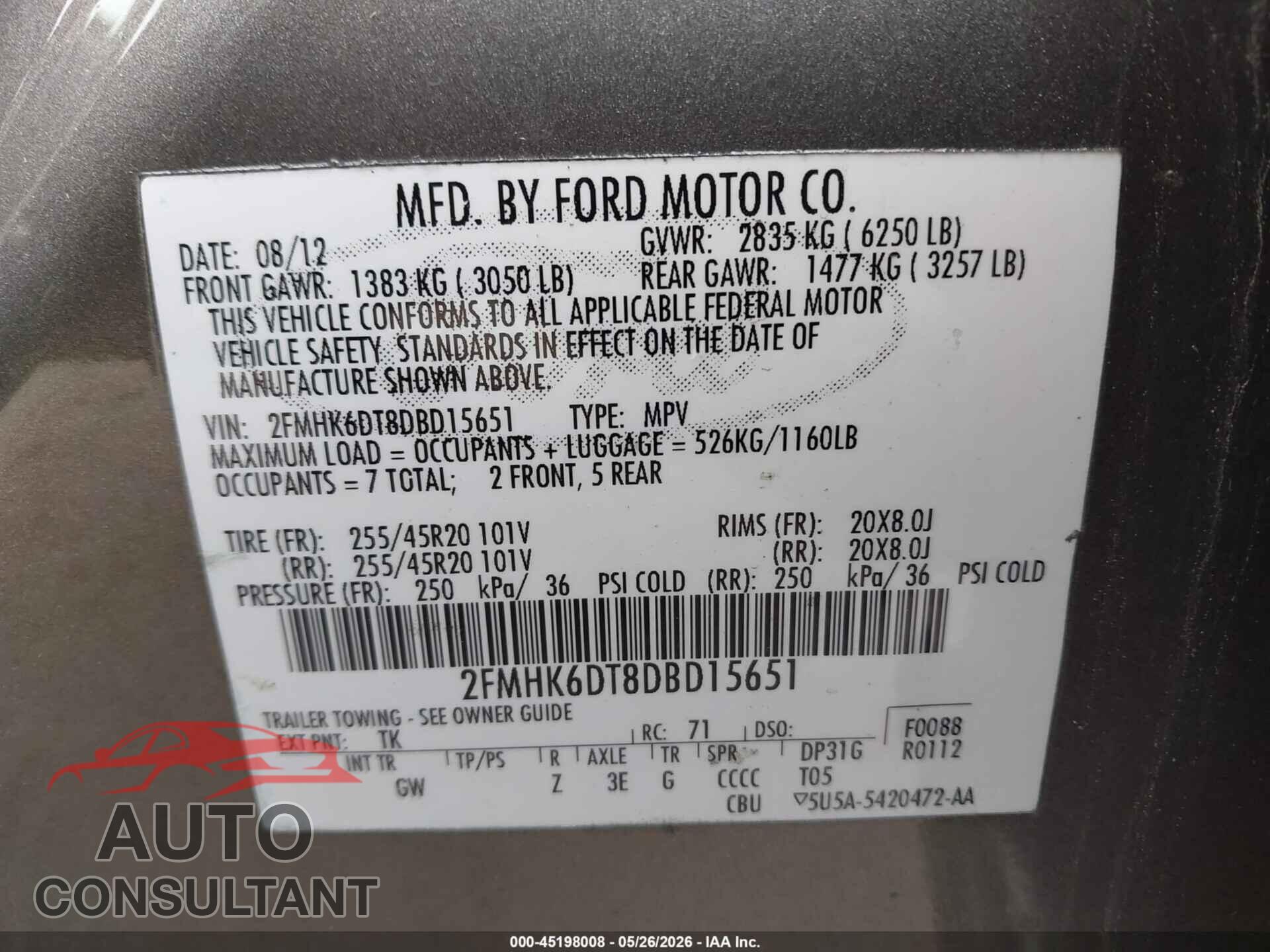 FORD FLEX 2013 - 2FMHK6DT8DBD15651