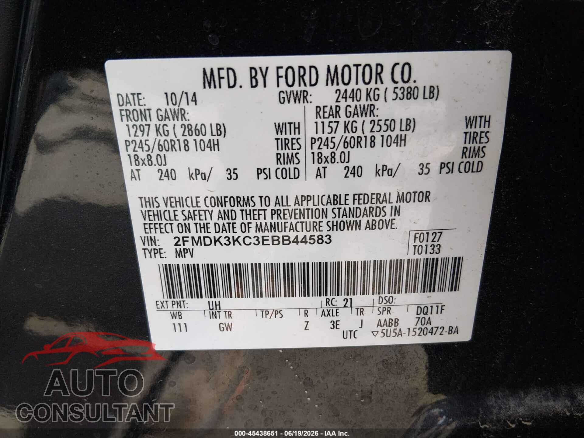 FORD EDGE 2014 - 2FMDK3KC3EBB44583