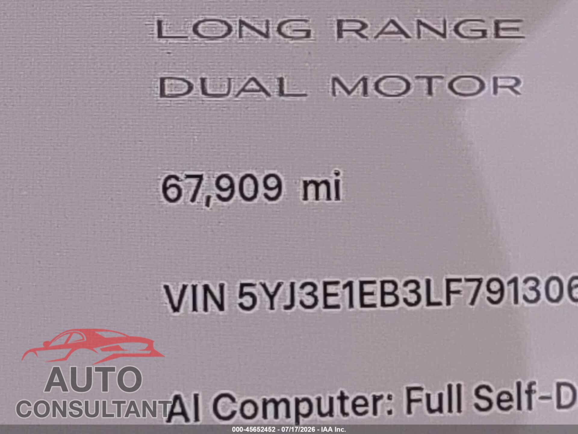 TESLA MODEL 3 2020 - 5YJ3E1EB3LF791306