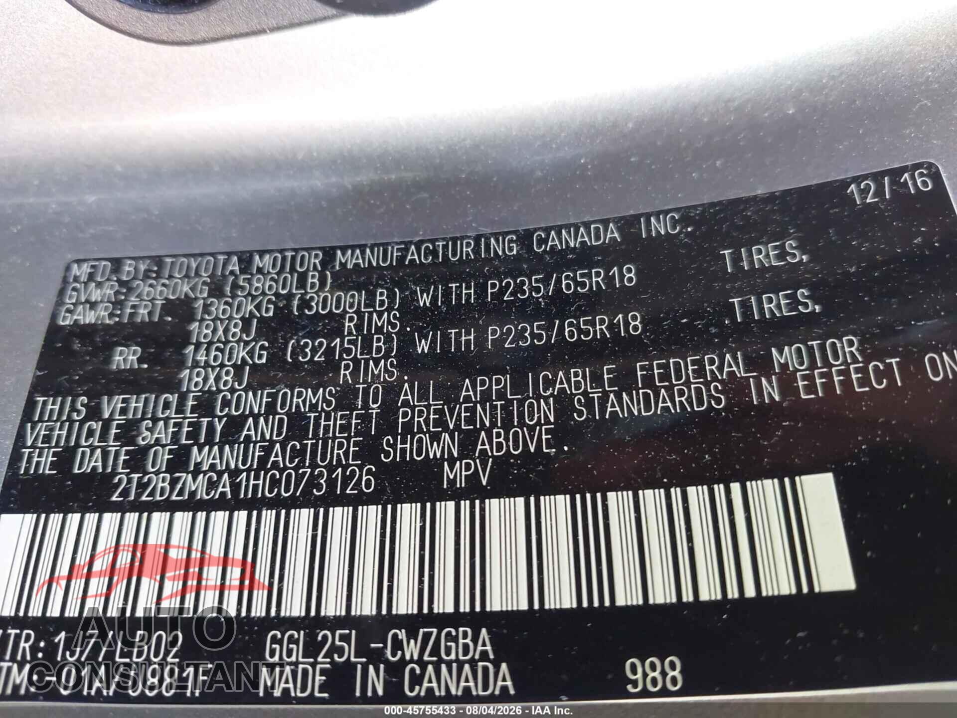 LEXUS RX 350 2017 - 2T2BZMCA1HC073126