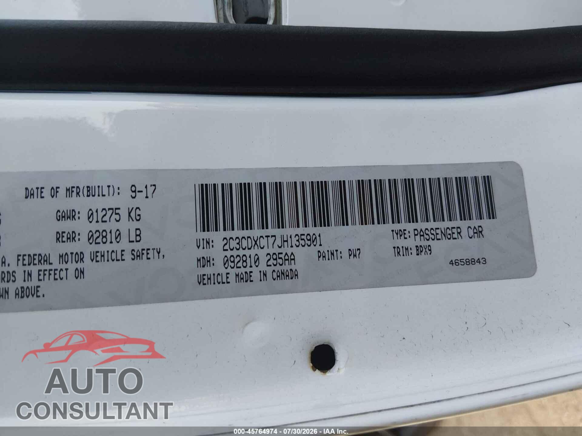 DODGE CHARGER 2018 - 2C3CDXCT7JH135901