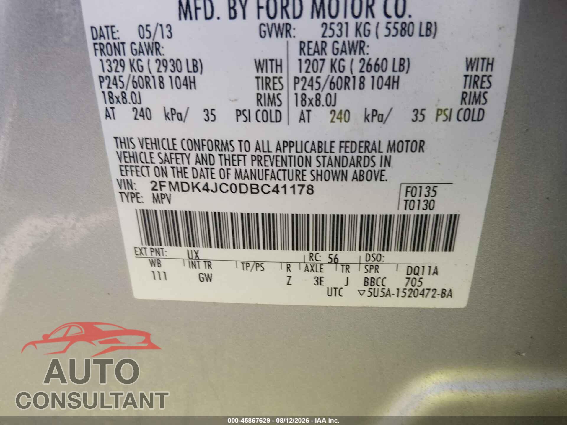 FORD EDGE 2013 - 2FMDK4JC0DBC41178