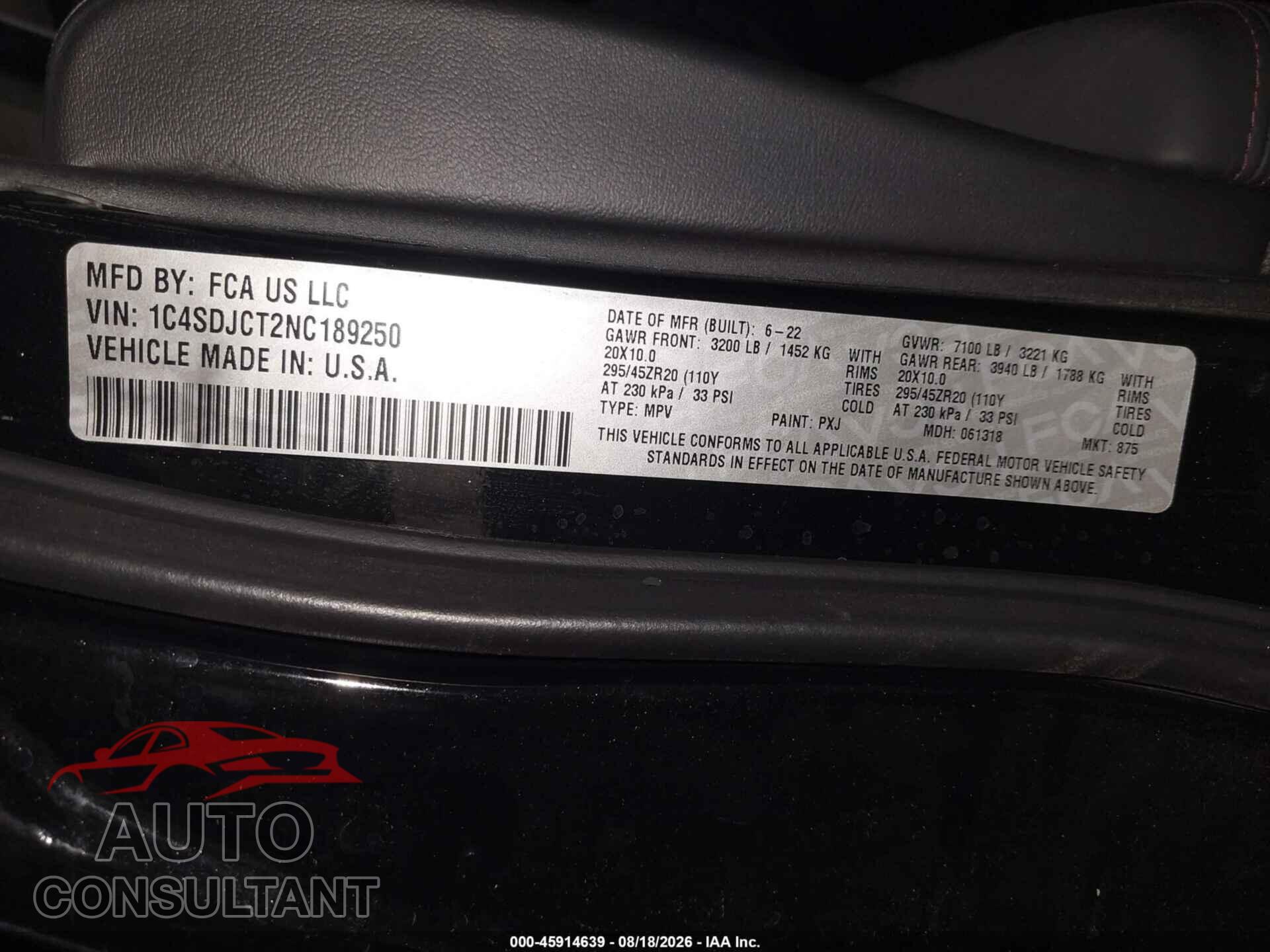 DODGE DURANGO 2022 - 1C4SDJCT2NC189250