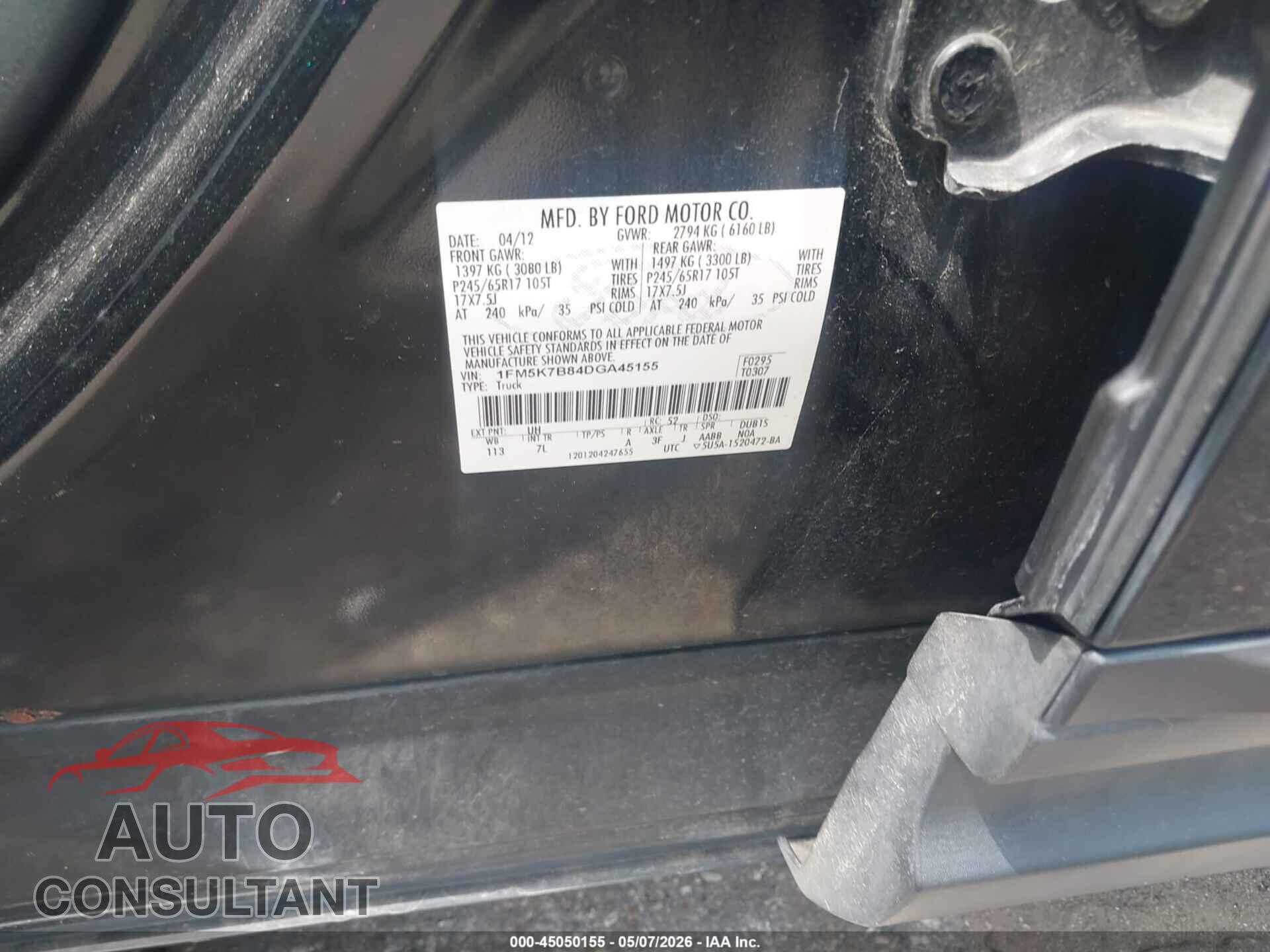 FORD EXPLORER 2013 - 1FM5K7B84DGA45155