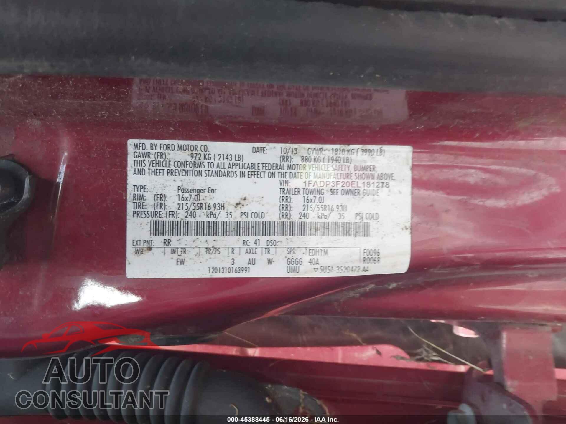 FORD FOCUS 2014 - 1FADP3F20EL181278
