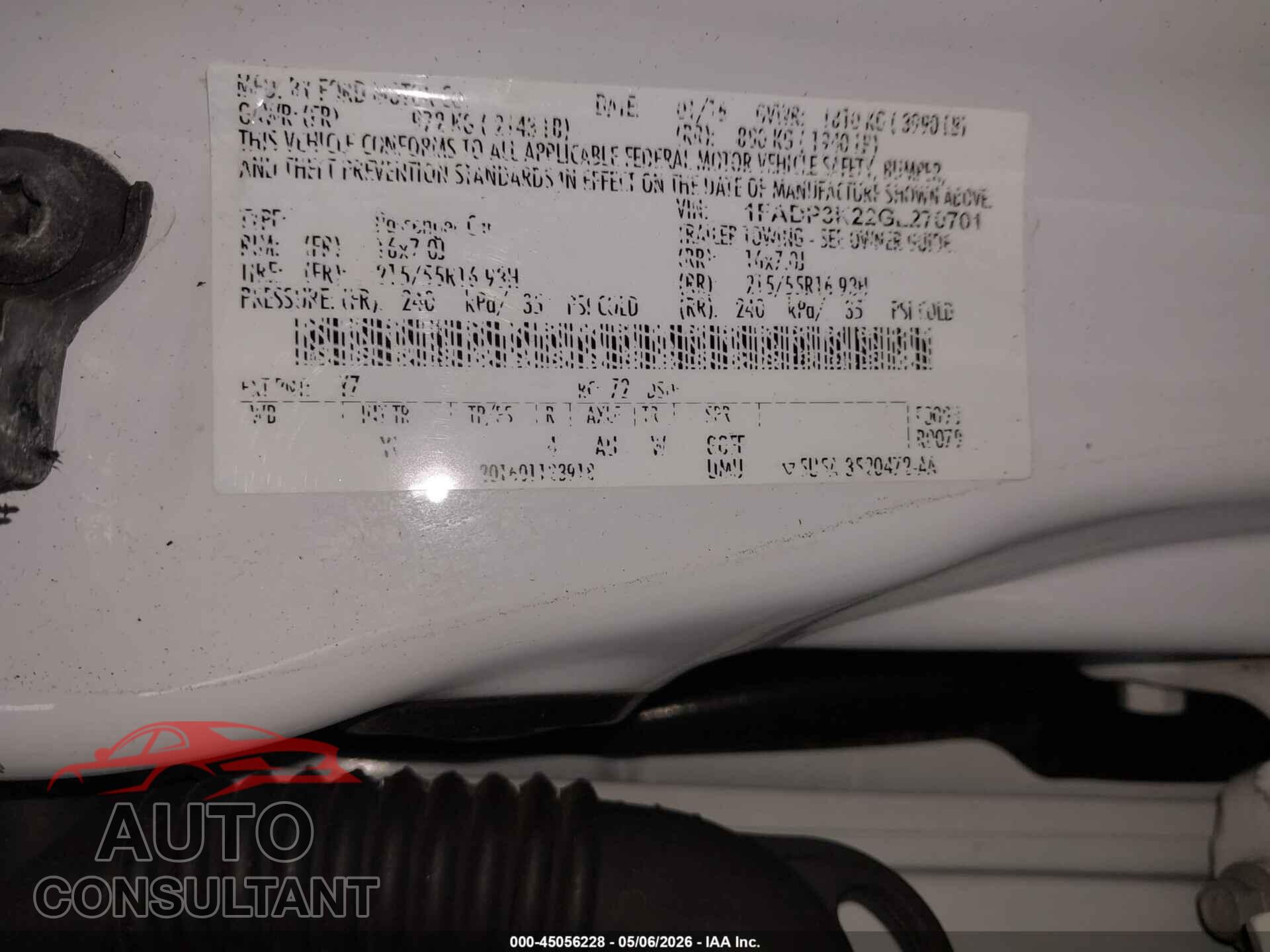 FORD FOCUS 2016 - 1FADP3K22GL270701