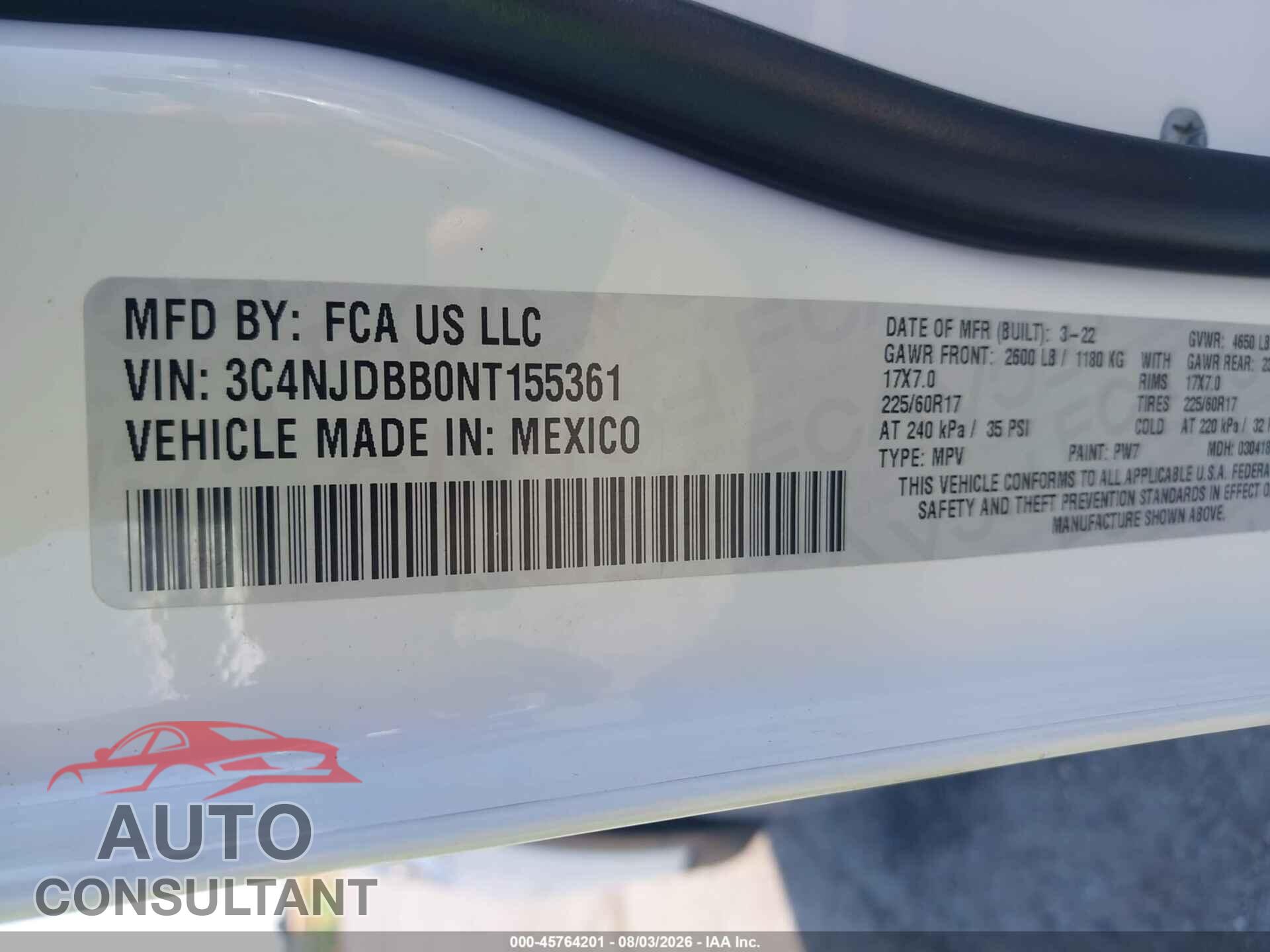 JEEP COMPASS 2022 - 3C4NJDBB0NT155361