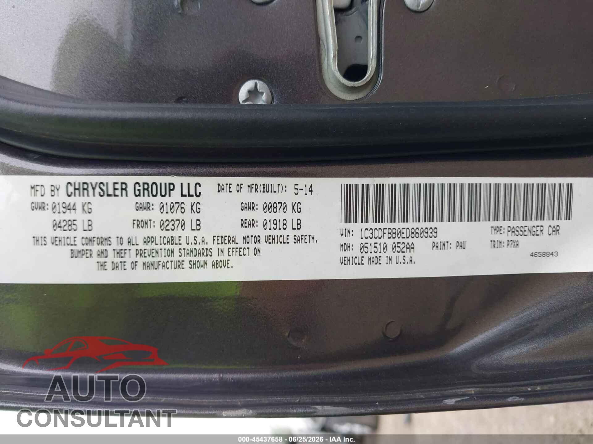 DODGE DART 2014 - 1C3CDFBB0ED860939