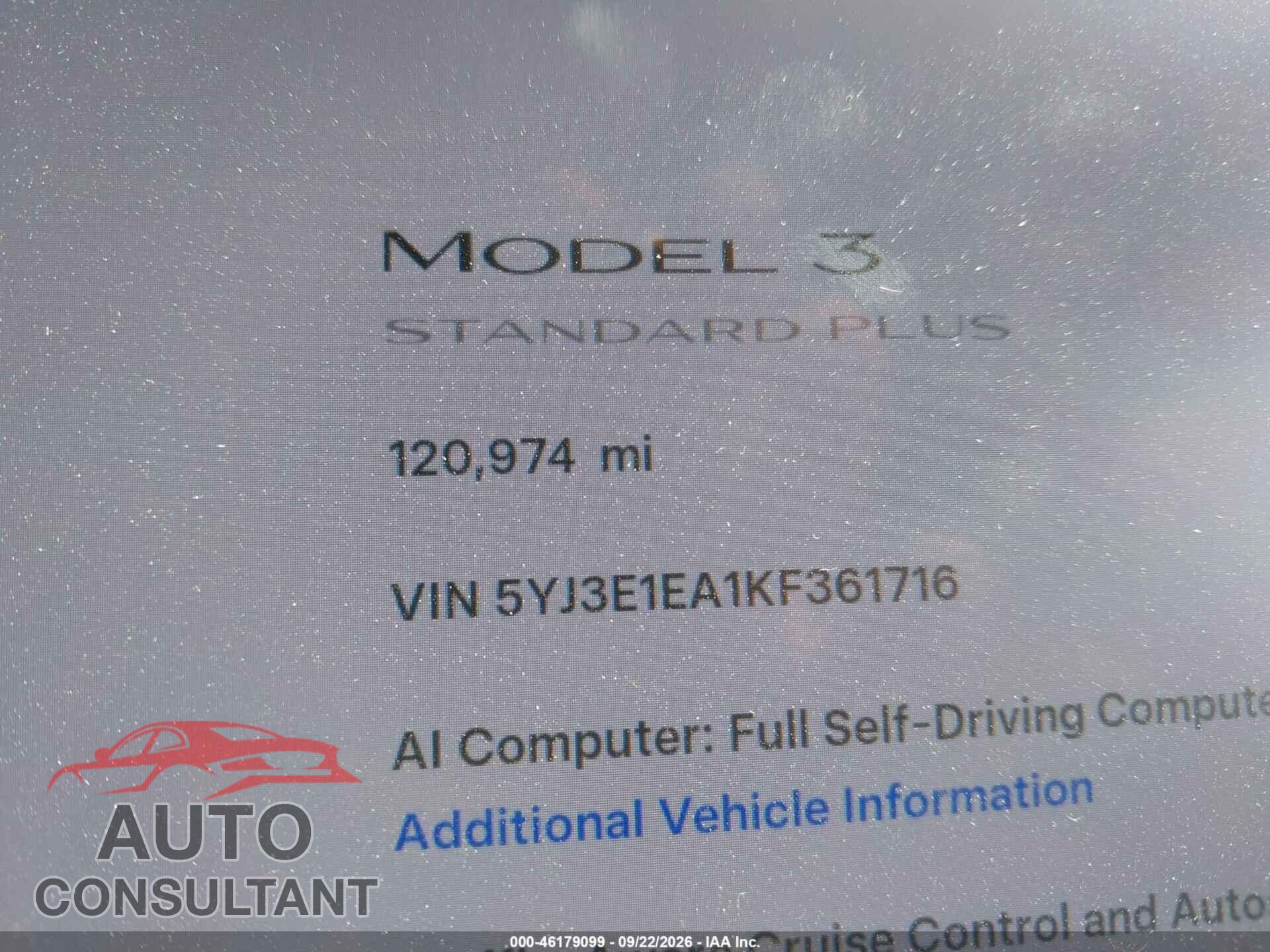 TESLA MODEL 3 2019 - 5YJ3E1EA1KF361716