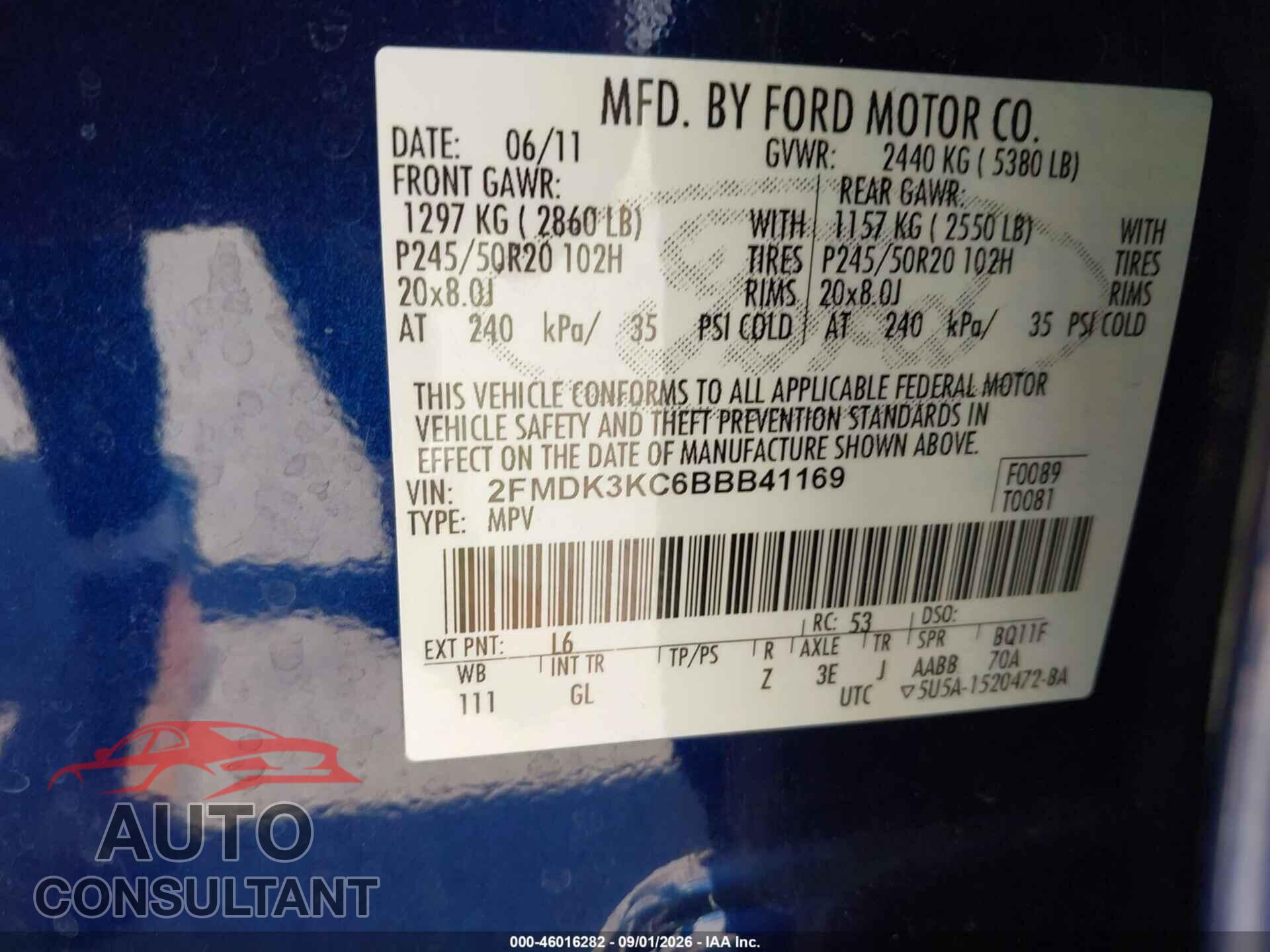FORD EDGE 2011 - 2FMDK3KC6BBB41169