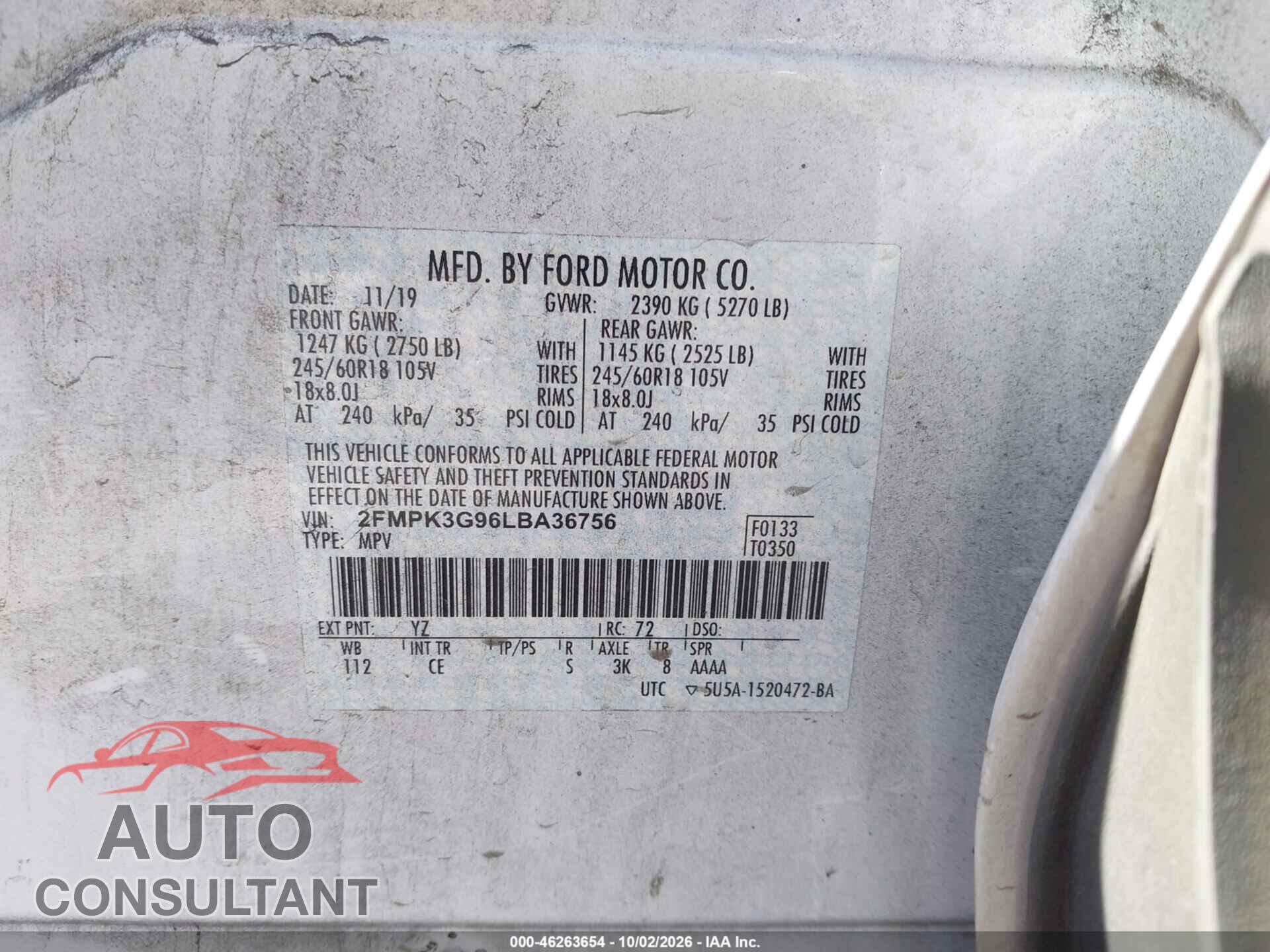 FORD EDGE 2020 - 2FMPK3G96LBA36756