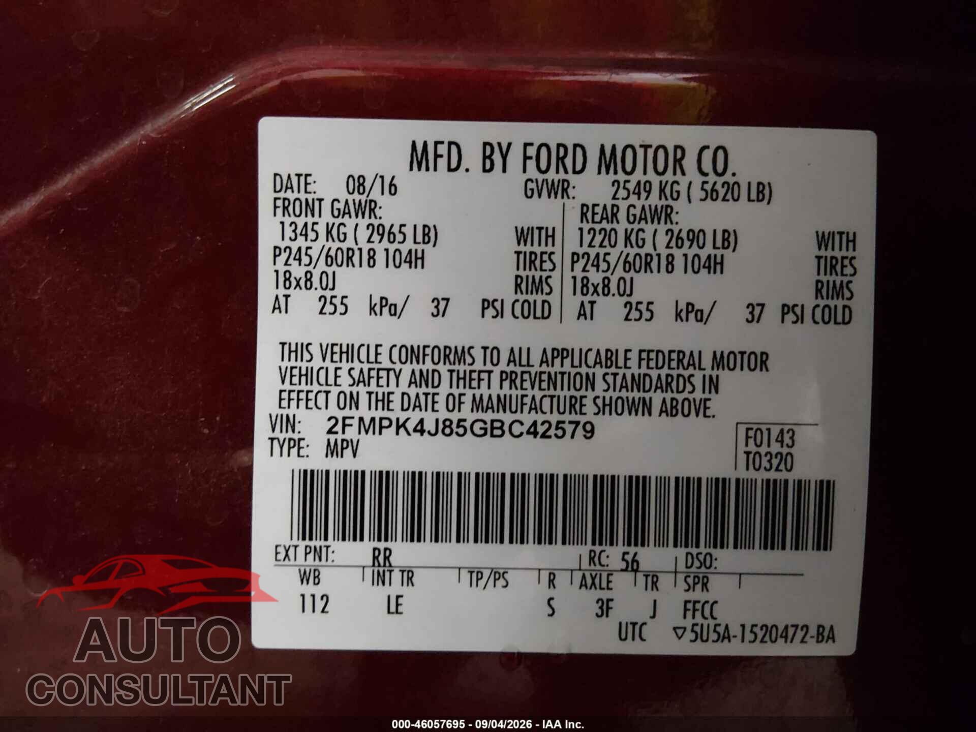 FORD EDGE 2016 - 2FMPK4J85GBC42579