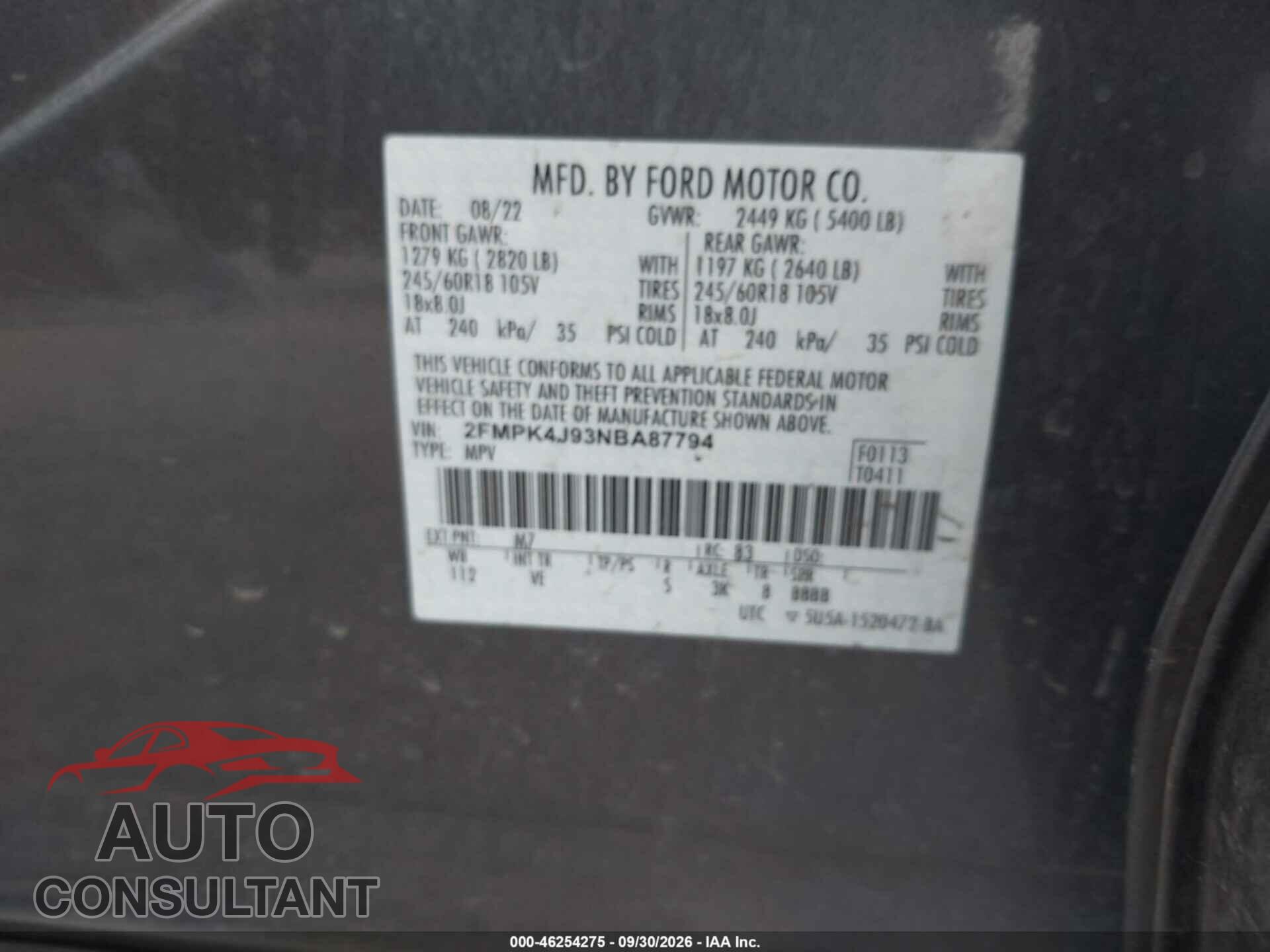 FORD EDGE 2022 - 2FMPK4J93NBA87794