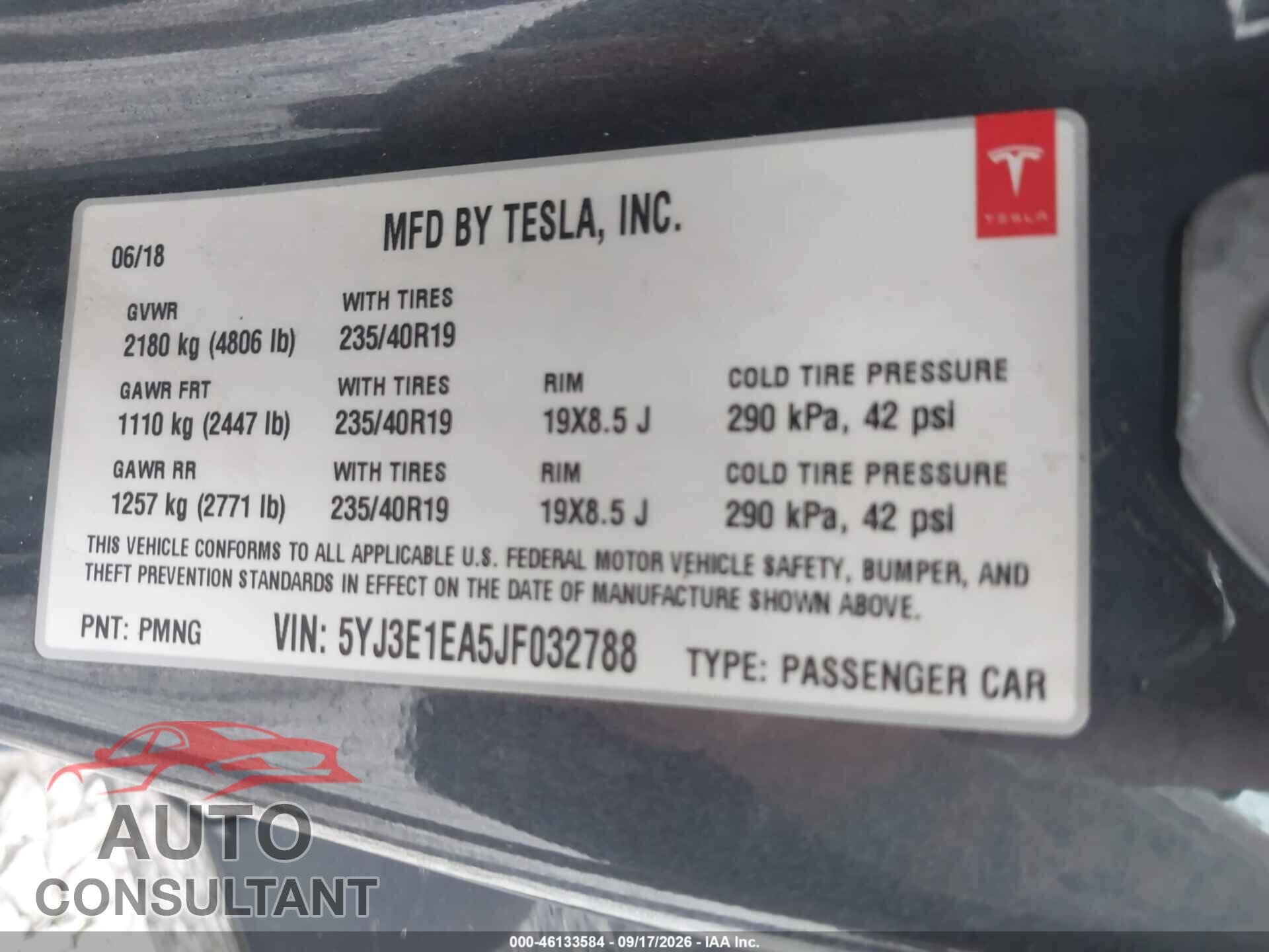 TESLA MODEL 3 2018 - 5YJ3E1EA5JF032788
