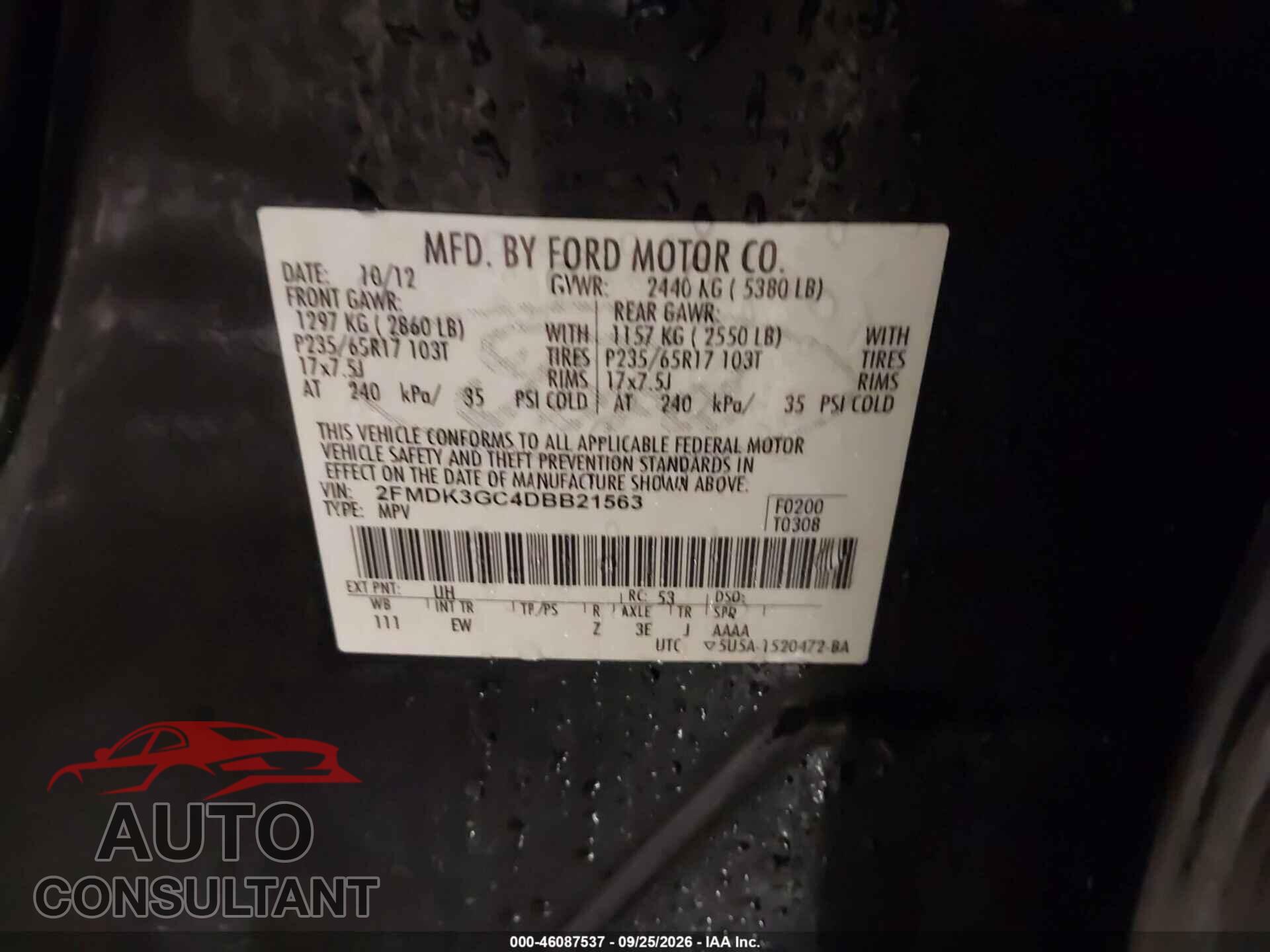 FORD EDGE 2013 - 2FMDK3GC4DBB21563