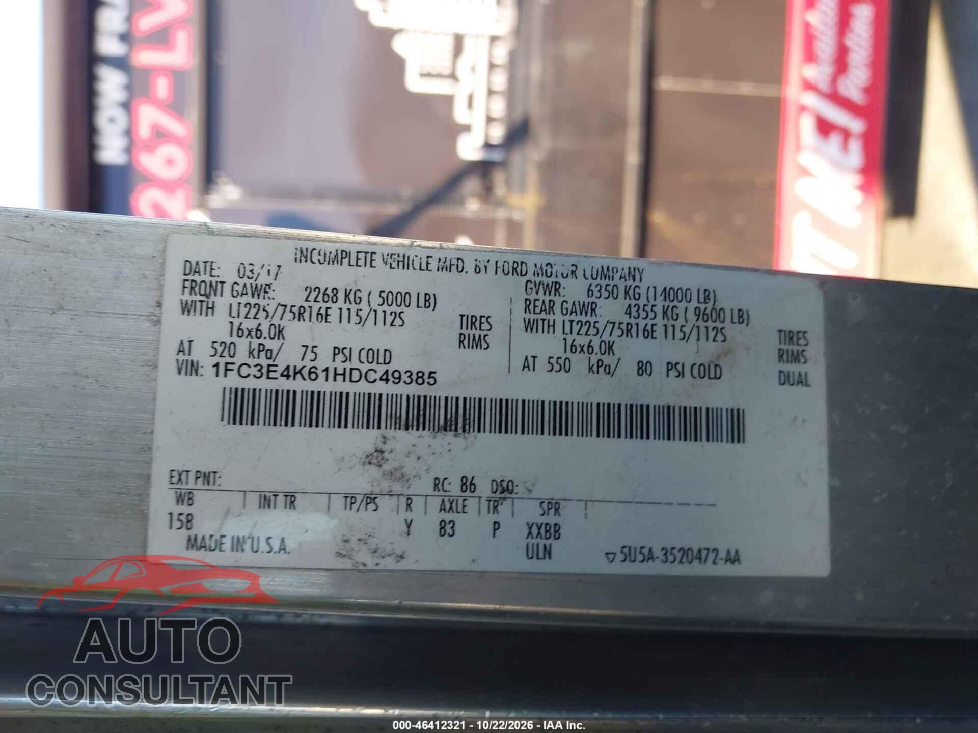 FORD E-450 STRIPPED 2017 - 1FC3E4K61HDC49385