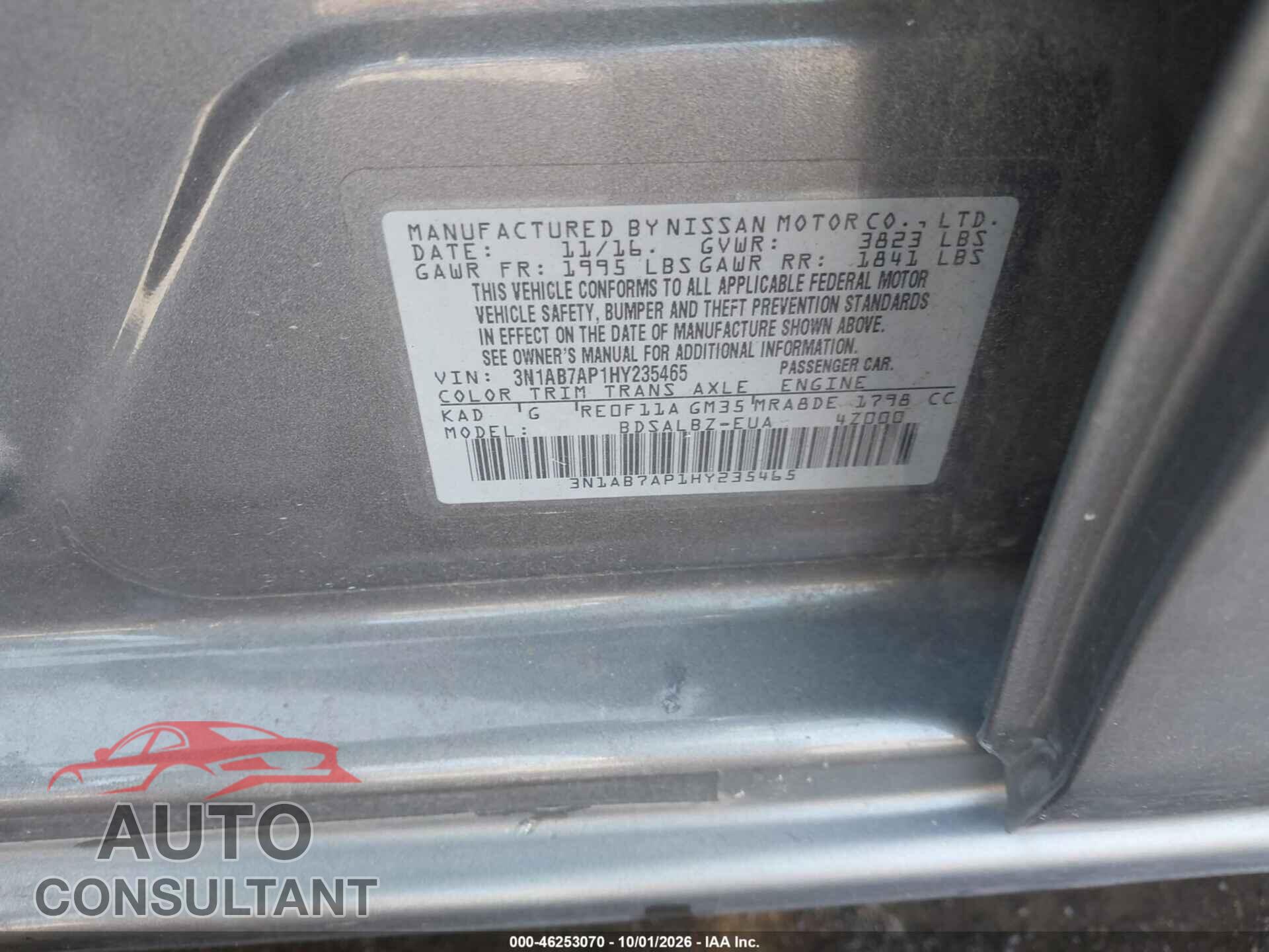 NISSAN SENTRA 2017 - 3N1AB7AP1HY235465