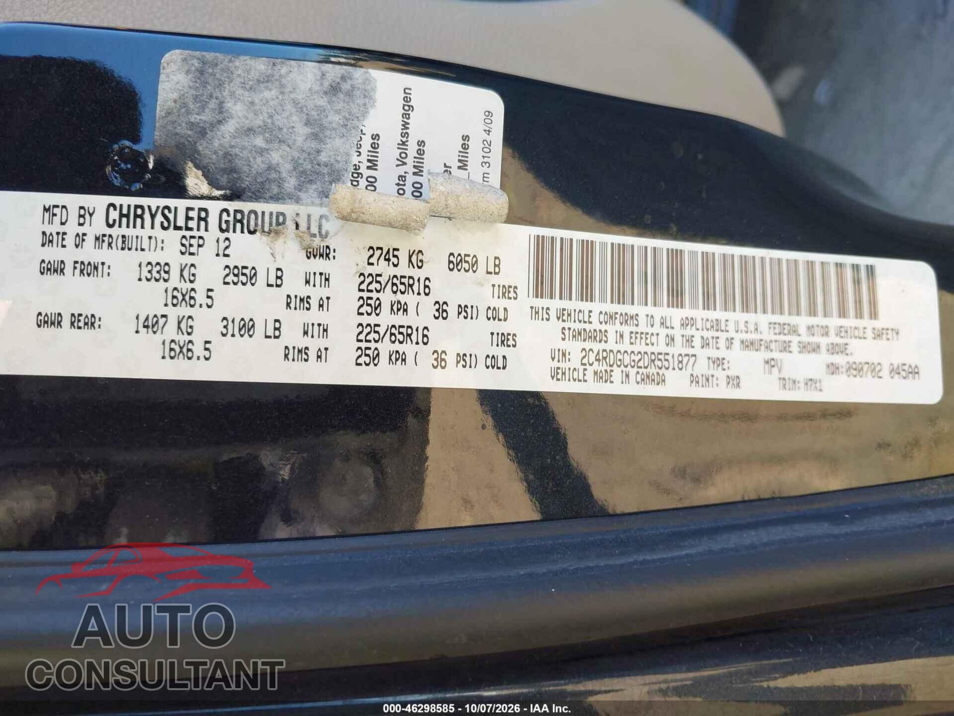 DODGE GRAND CARAVAN 2013 - 2C4RDGCG2DR551877