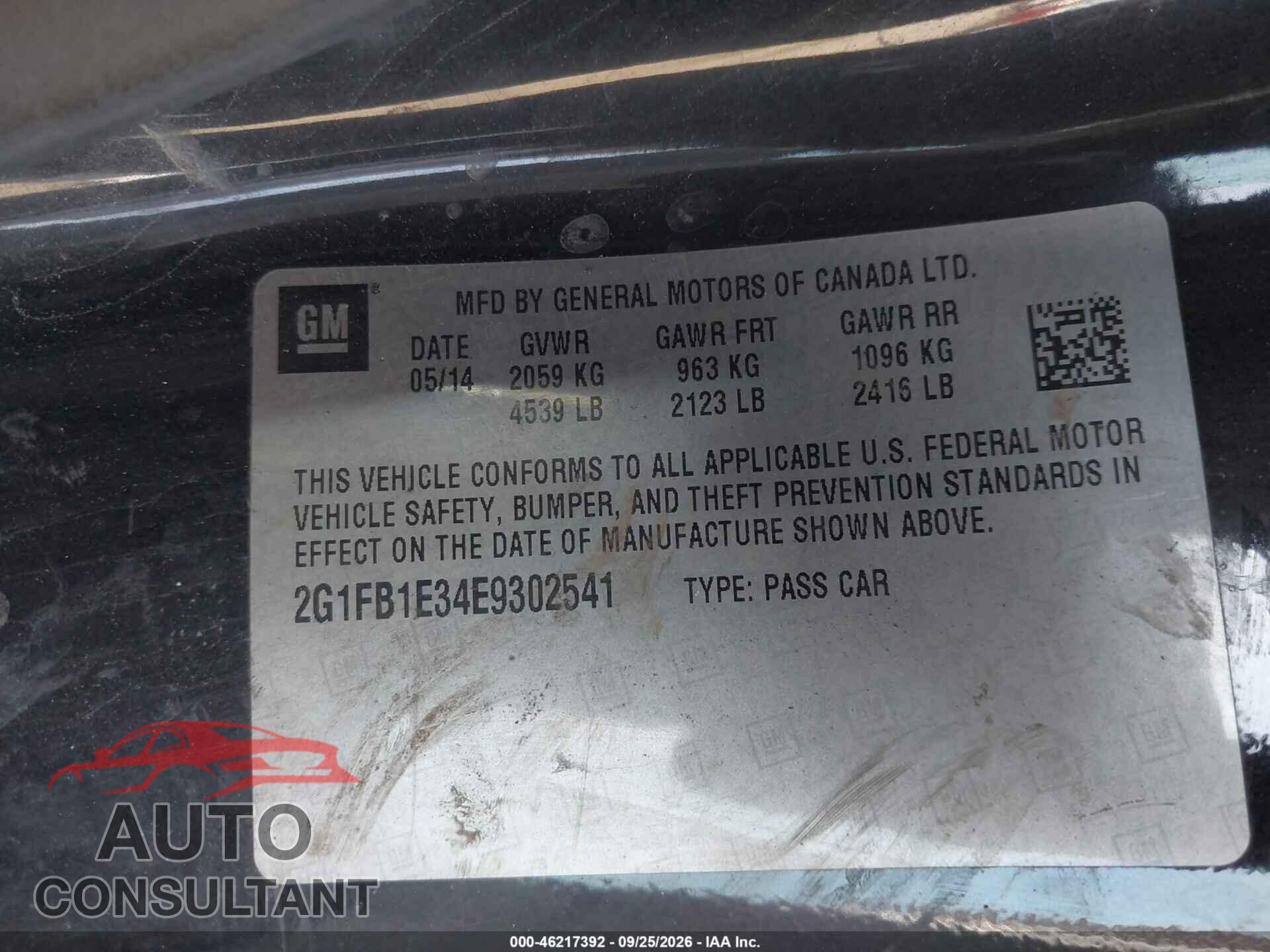CHEVROLET CAMARO 2014 - 2G1FB1E34E9302541
