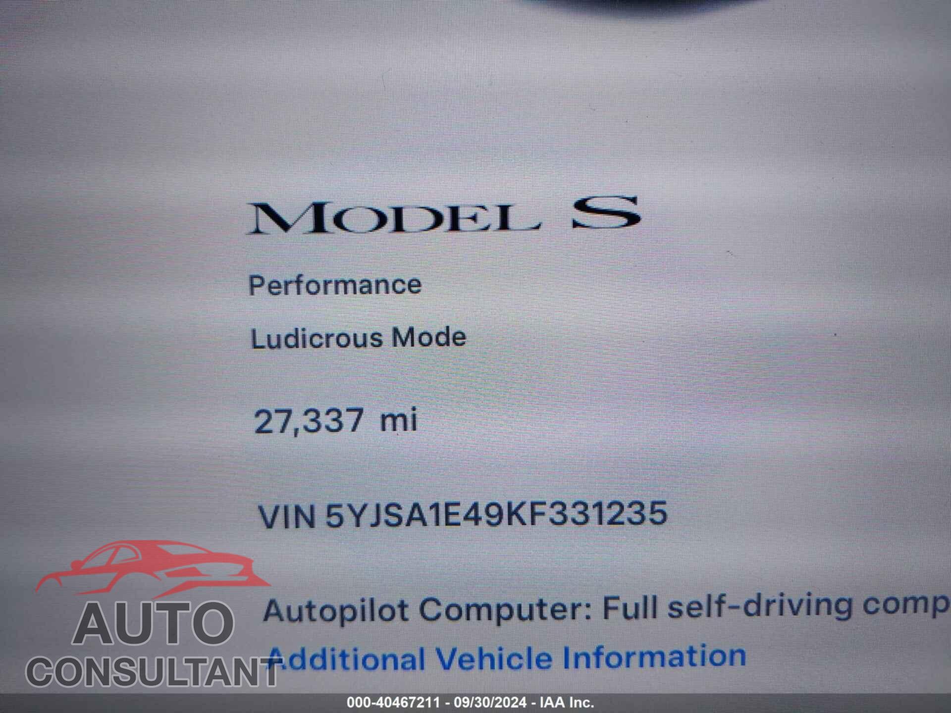 TESLA MODEL S 2019 - 5YJSA1E49KF331235