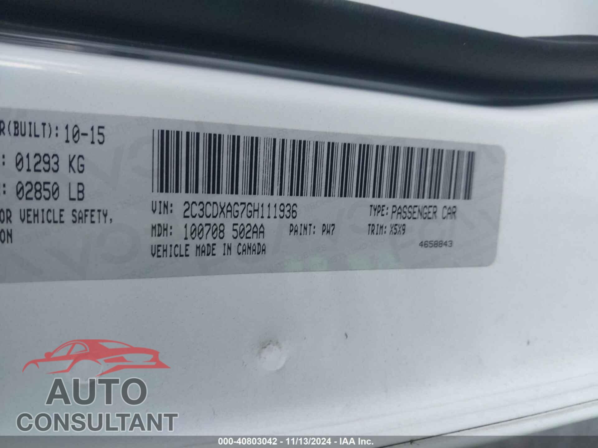 DODGE CHARGER 2016 - 2C3CDXAG7GH111936