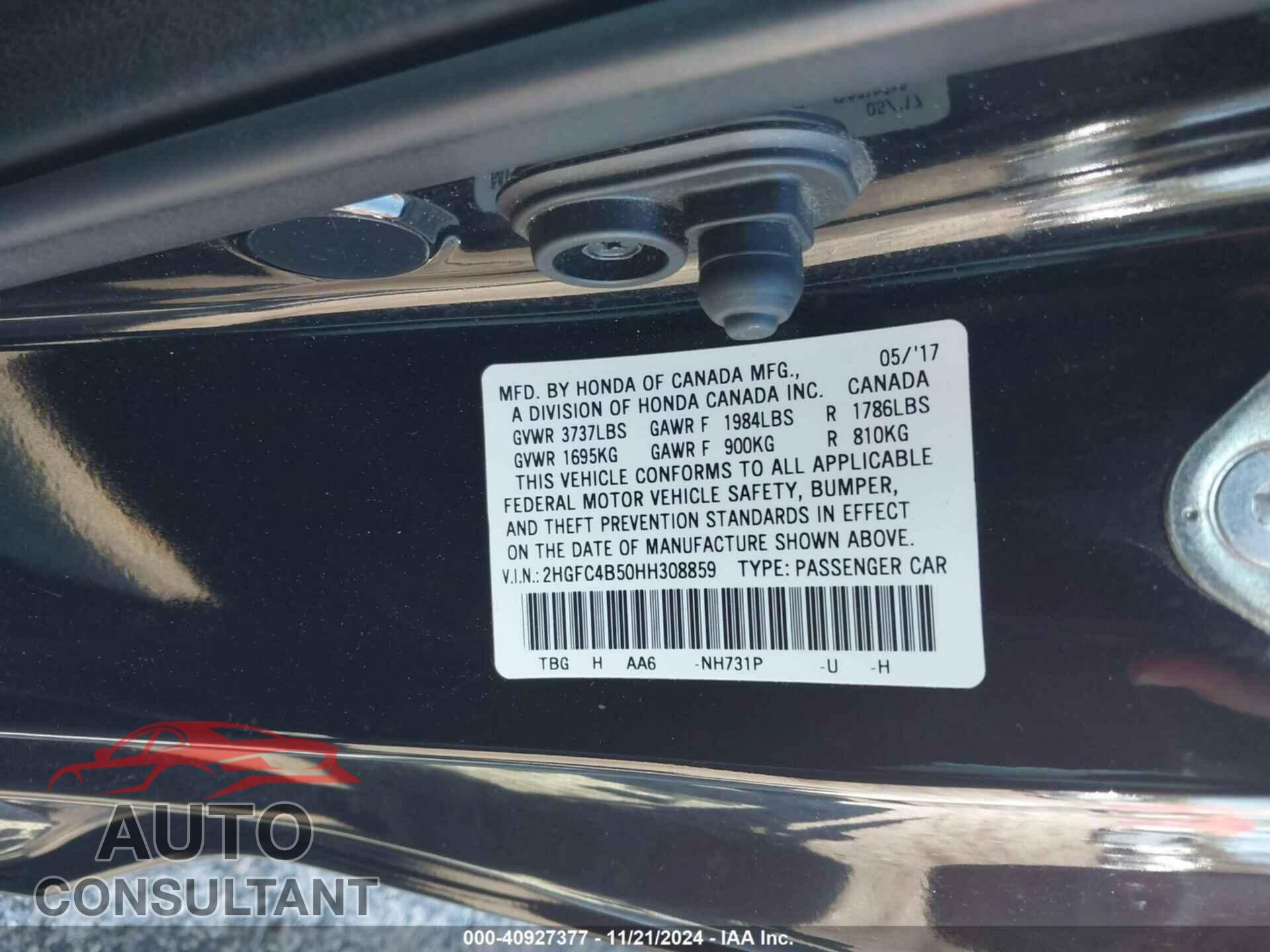 HONDA CIVIC 2017 - 2HGFC4B50HH308859