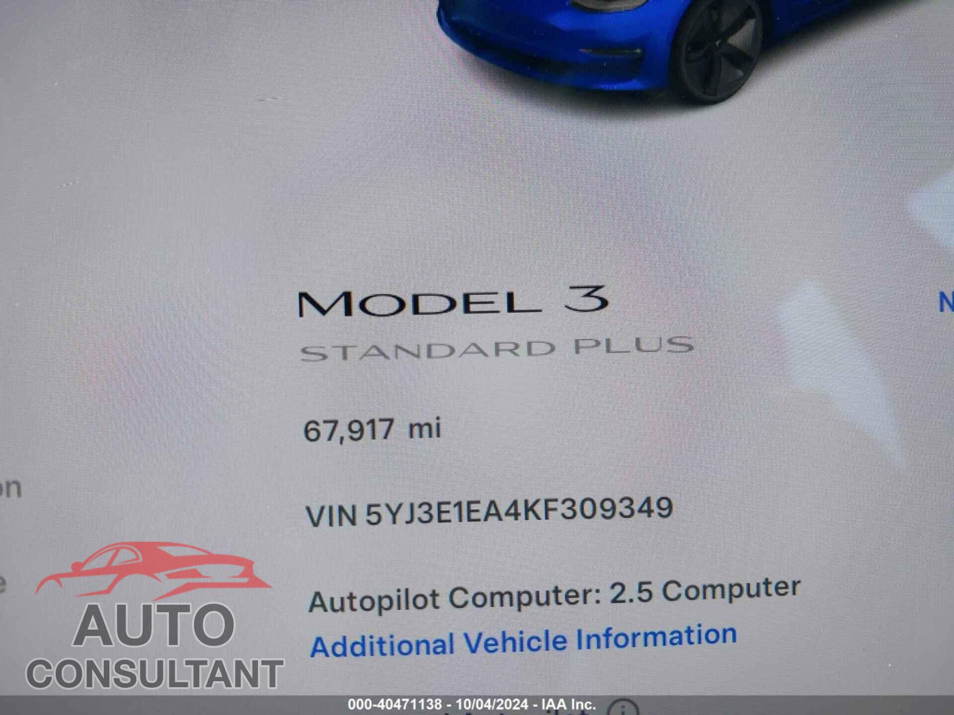 TESLA MODEL 3 2019 - 5YJ3E1EA4KF309349