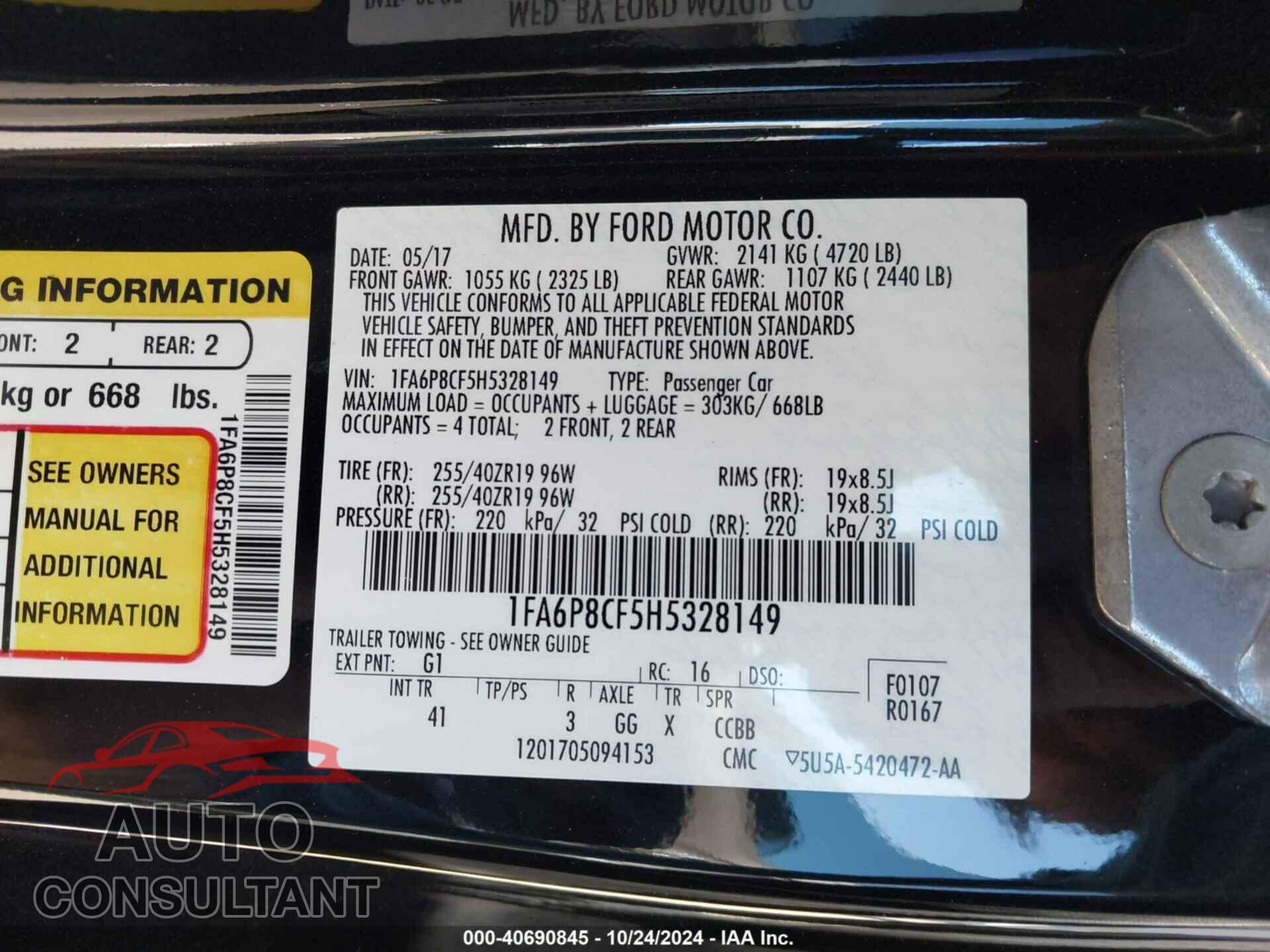 FORD MUSTANG 2017 - 1FA6P8CF5H5328149