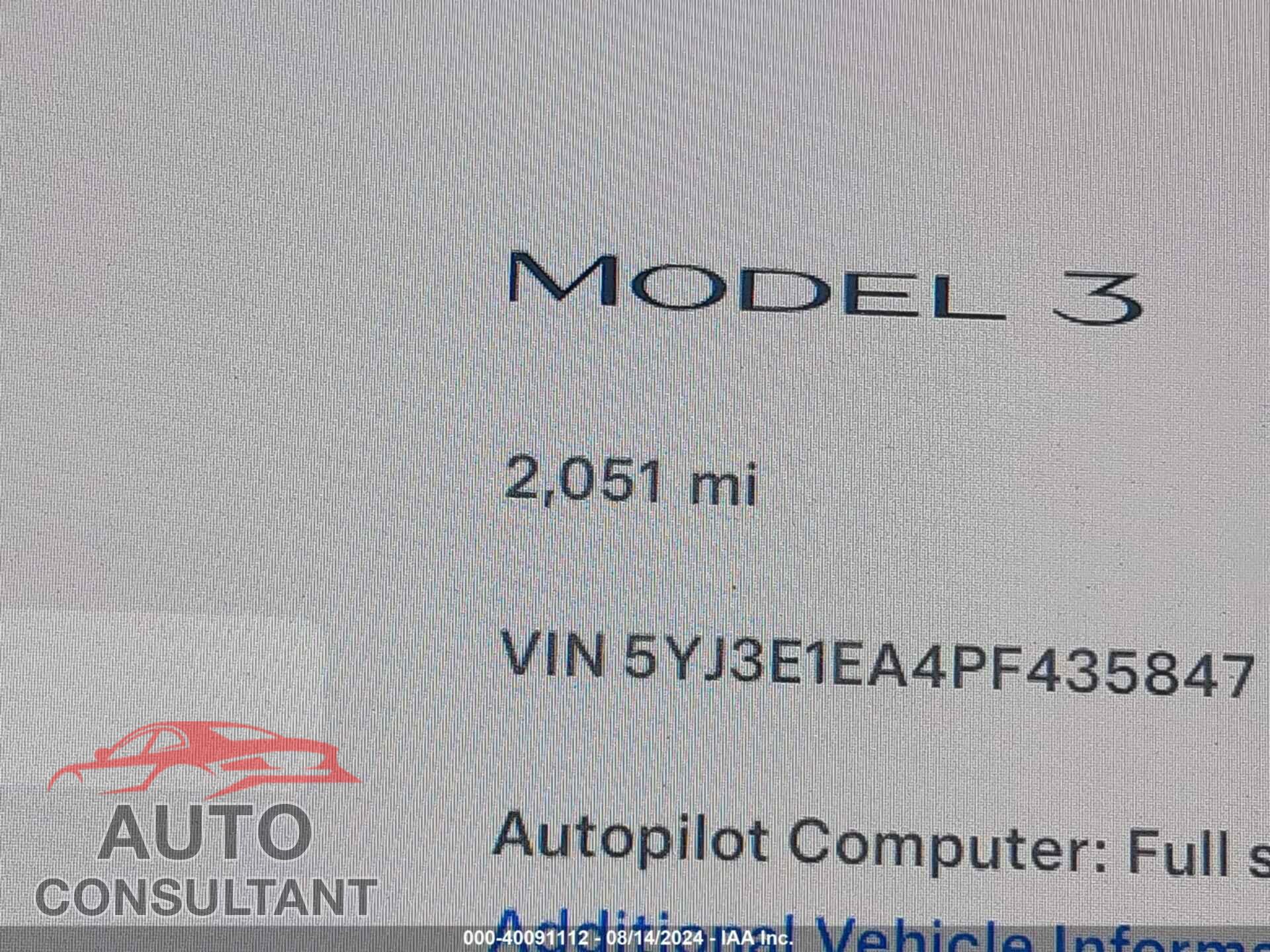 TESLA MODEL 3 2023 - 5YJ3E1EA4PF435847