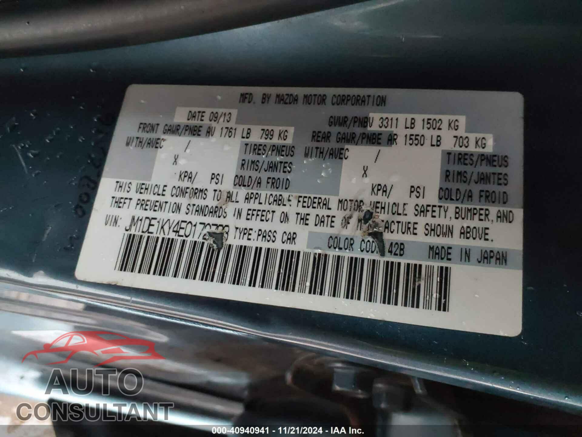 MAZDA MAZDA2 2014 - JM1DE1KY4E0172793