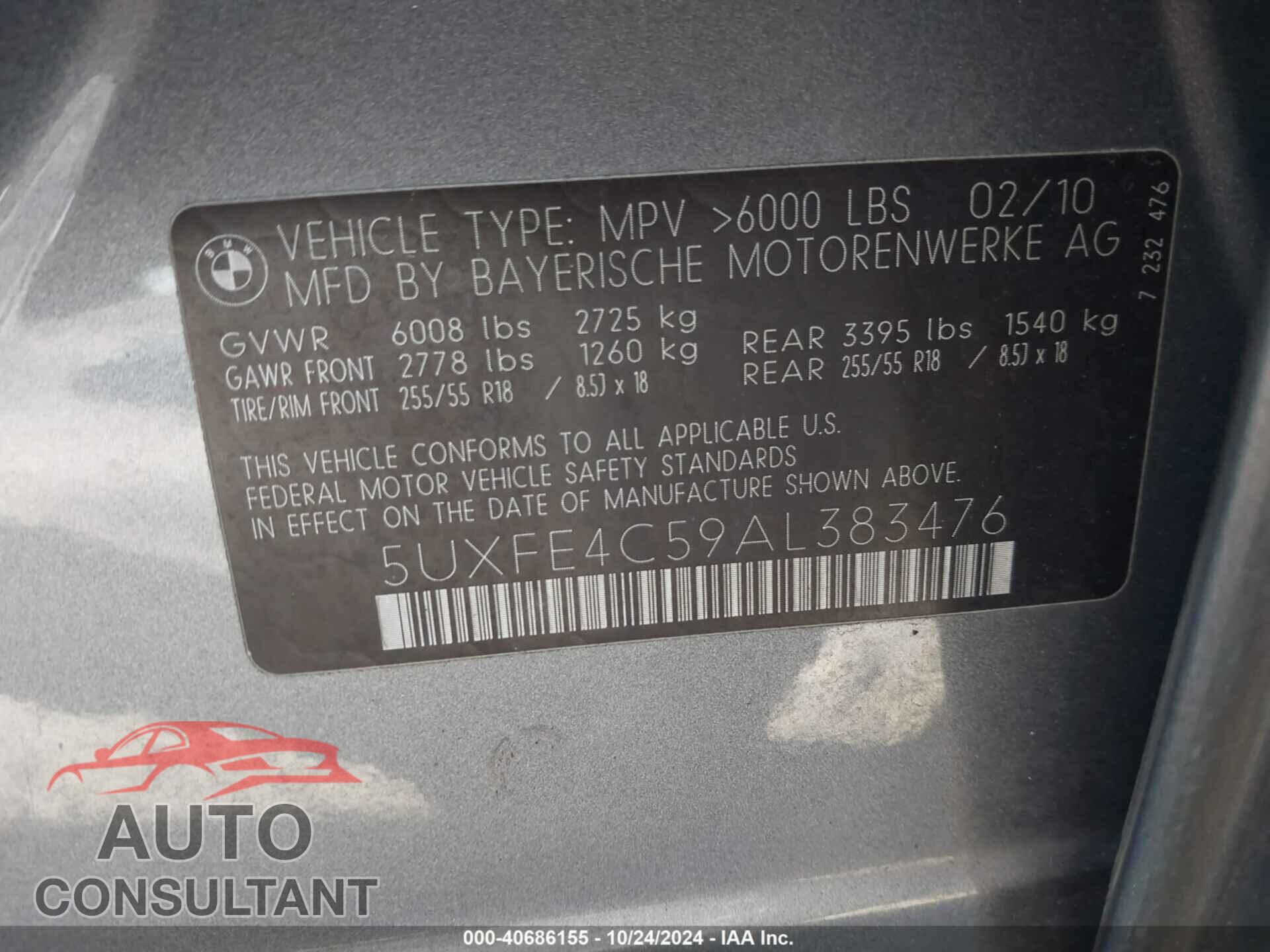 BMW X5 2010 - 5UXFE4C59AL383476