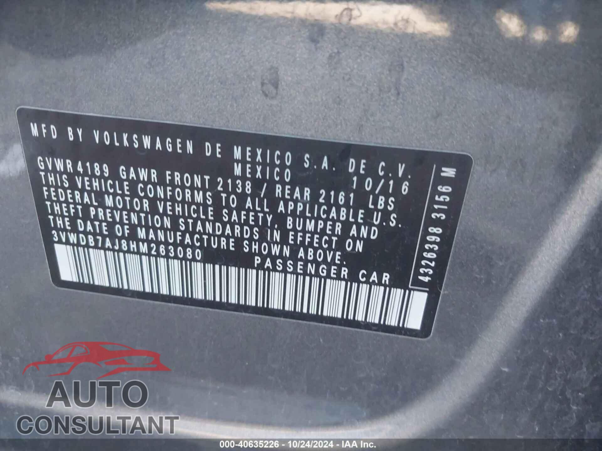 VOLKSWAGEN JETTA 2017 - 3VWDB7AJ8HM263080