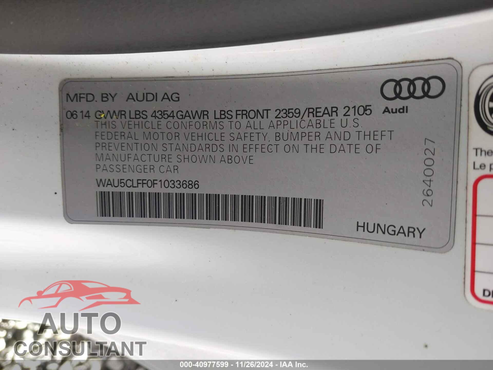 AUDI A3 2015 - WAU5CLFF0F1033686