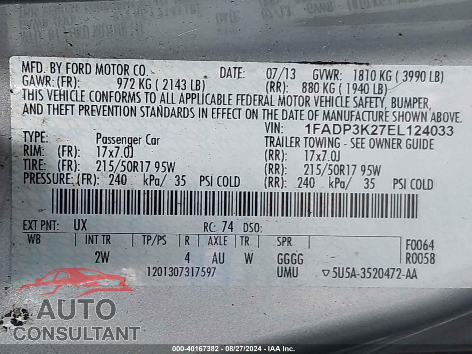 FORD FOCUS 2014 - 1FADP3K27EL124033