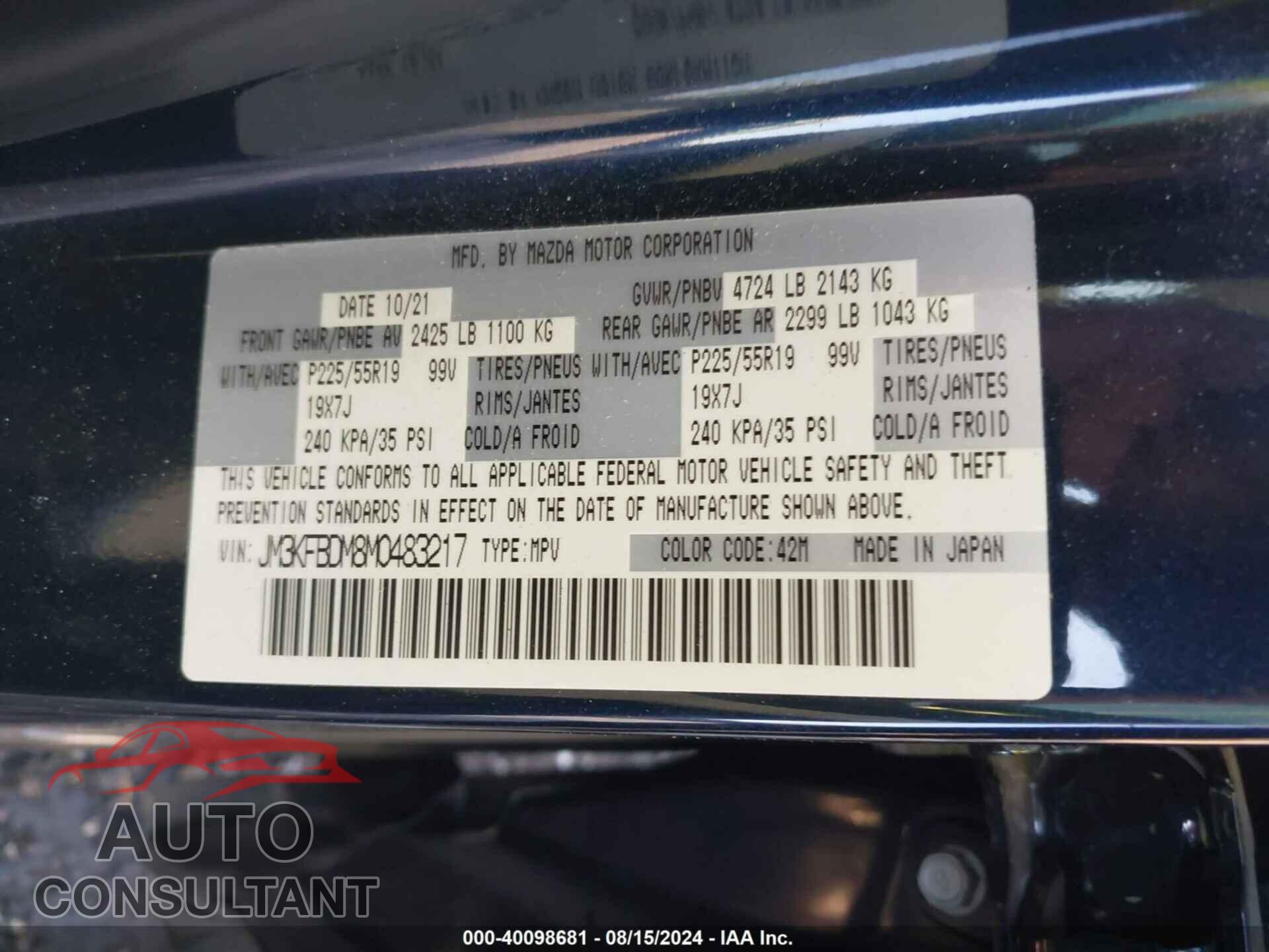 MAZDA CX-5 2021 - JM3KFBDM8M0483217