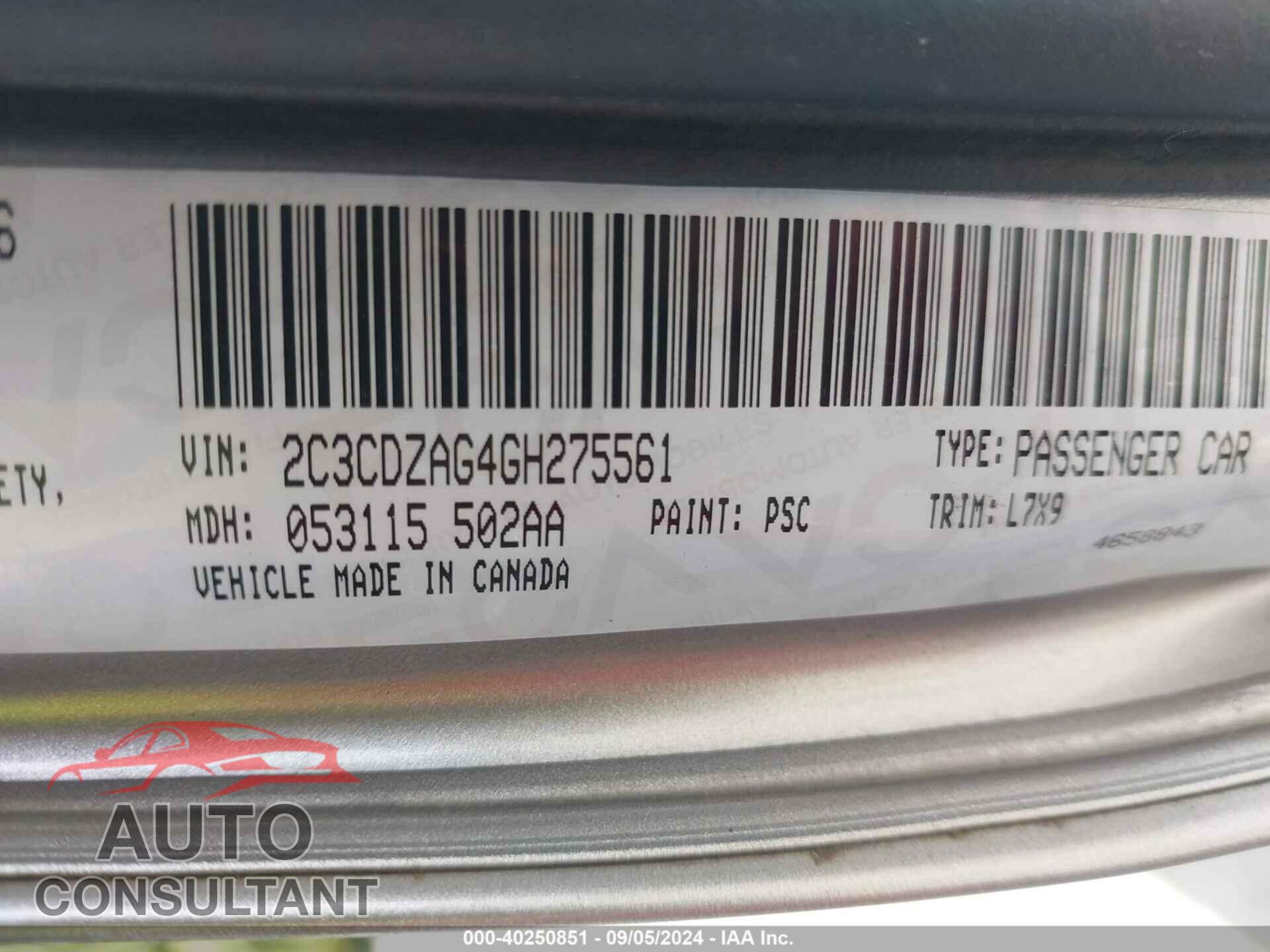 DODGE CHALLENGER 2016 - 2C3CDZAG4GH275561