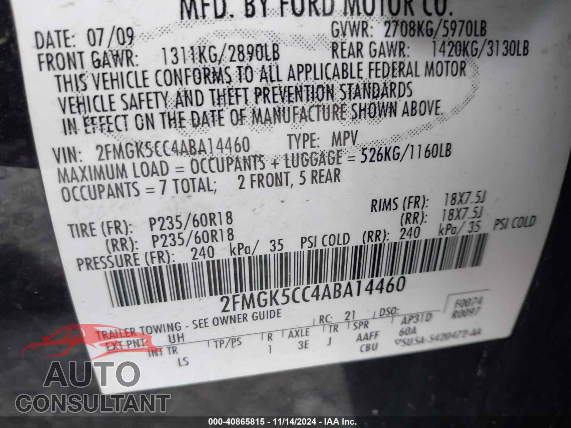 FORD FLEX 2010 - 2FMGK5CC4ABA14460