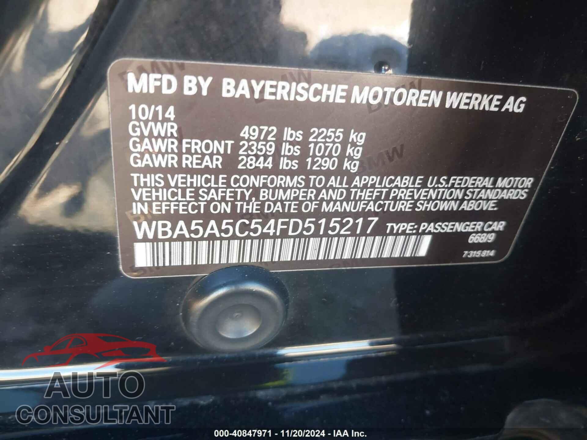 BMW 528I 2015 - WBA5A5C54FD515217