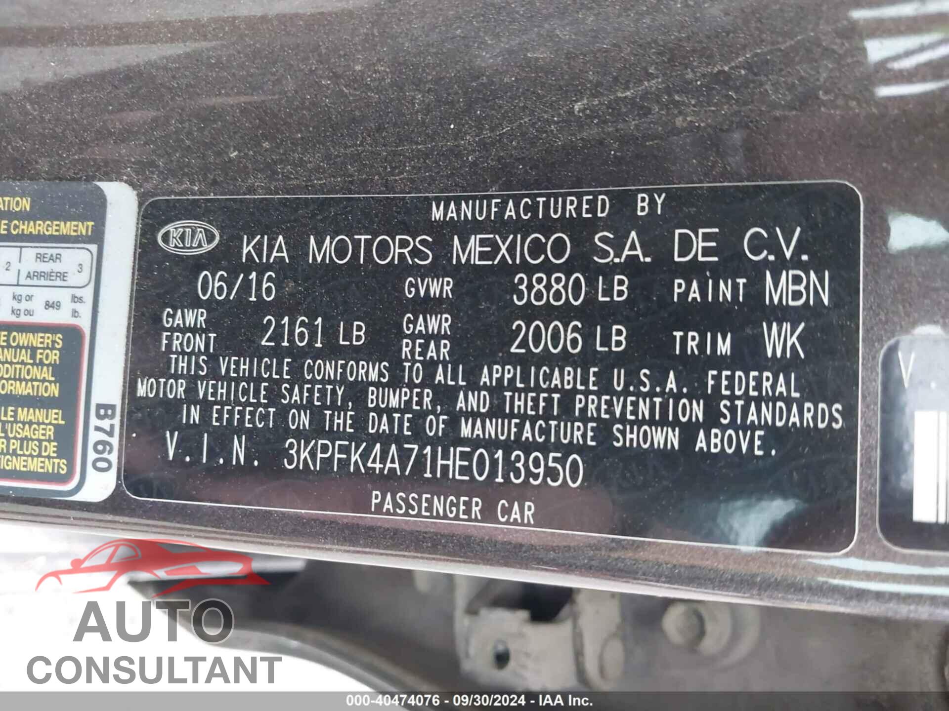 KIA FORTE 2017 - 3KPFK4A71HE013950