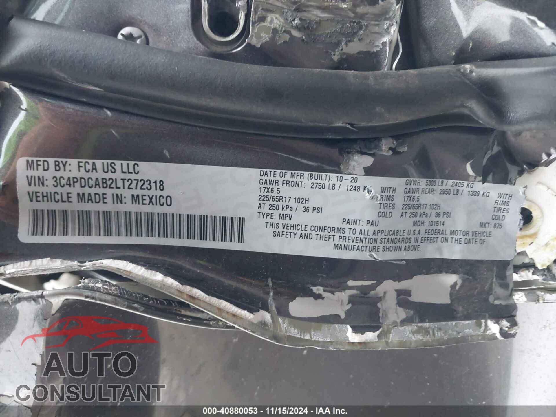 DODGE JOURNEY 2020 - 3C4PDCAB2LT272318
