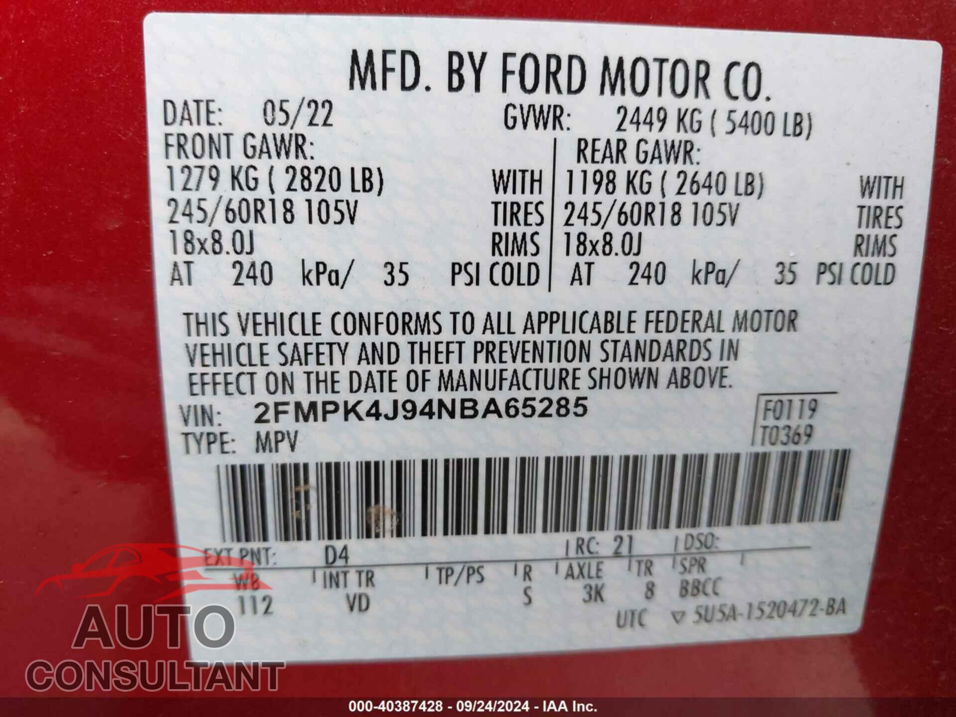 FORD EDGE 2022 - 2FMPK4J94NBA65285