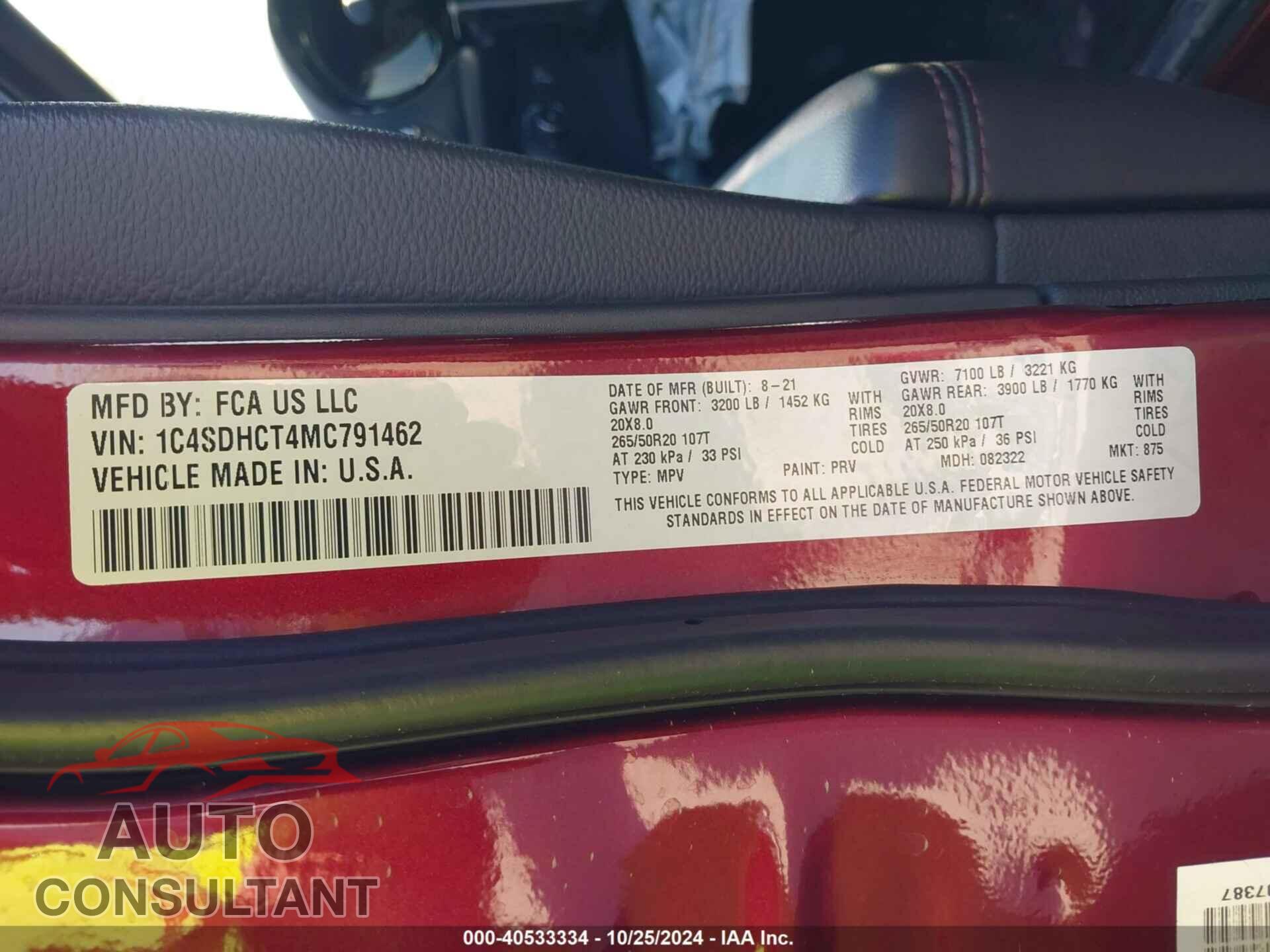 DODGE DURANGO 2021 - 1C4SDHCT4MC791462