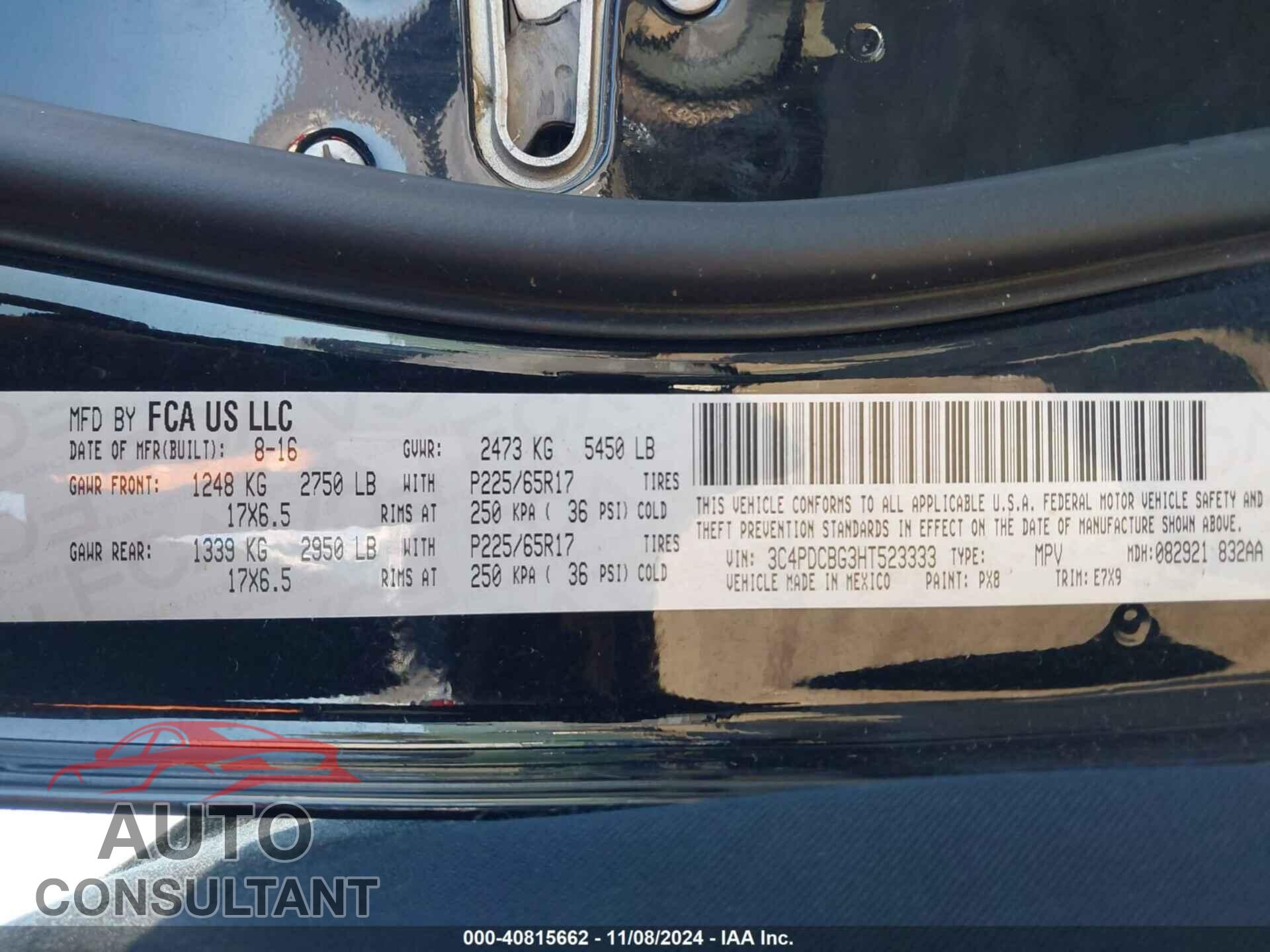 DODGE JOURNEY 2017 - 3C4PDCBG3HT523333