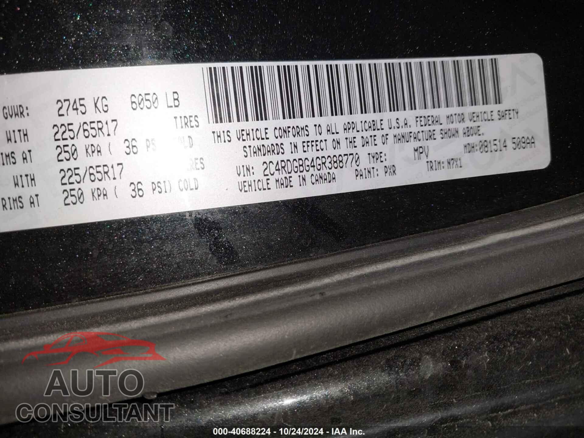 DODGE GRAND CARAVAN 2016 - 2C4RDGBG4GR388770