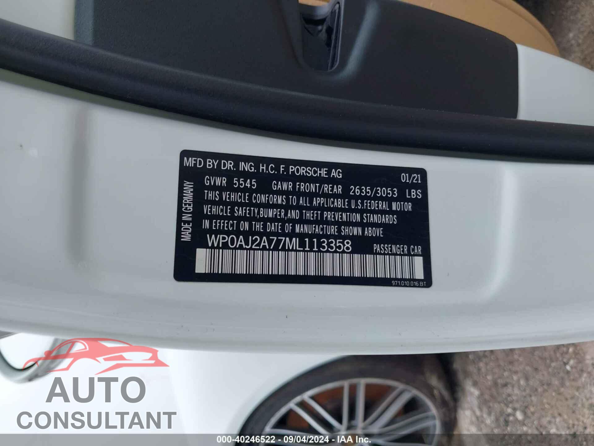 PORSCHE PANAMERA 2021 - WP0AJ2A77ML113358
