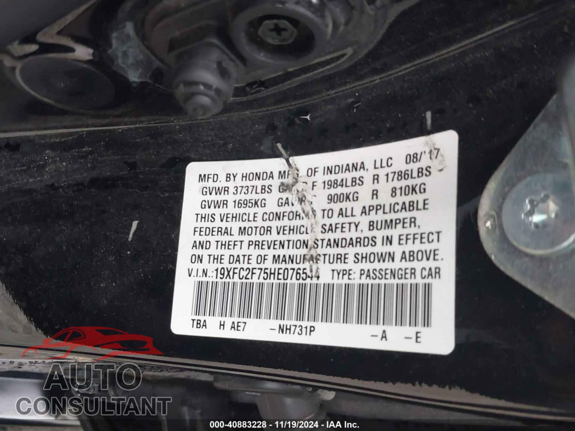 HONDA CIVIC 2017 - 19XFC2F75HE076544