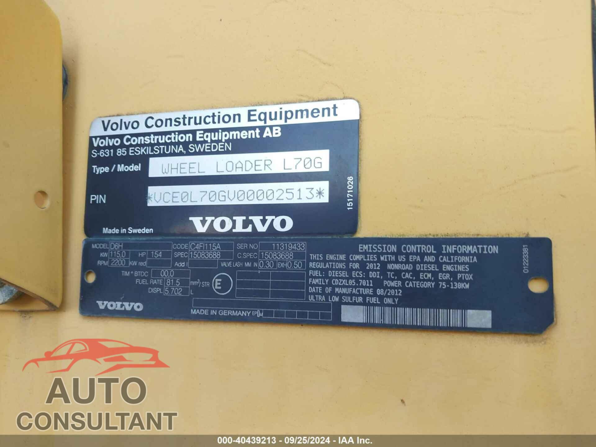 VOLVO L70G 2014 - VCE0L070GV0000251